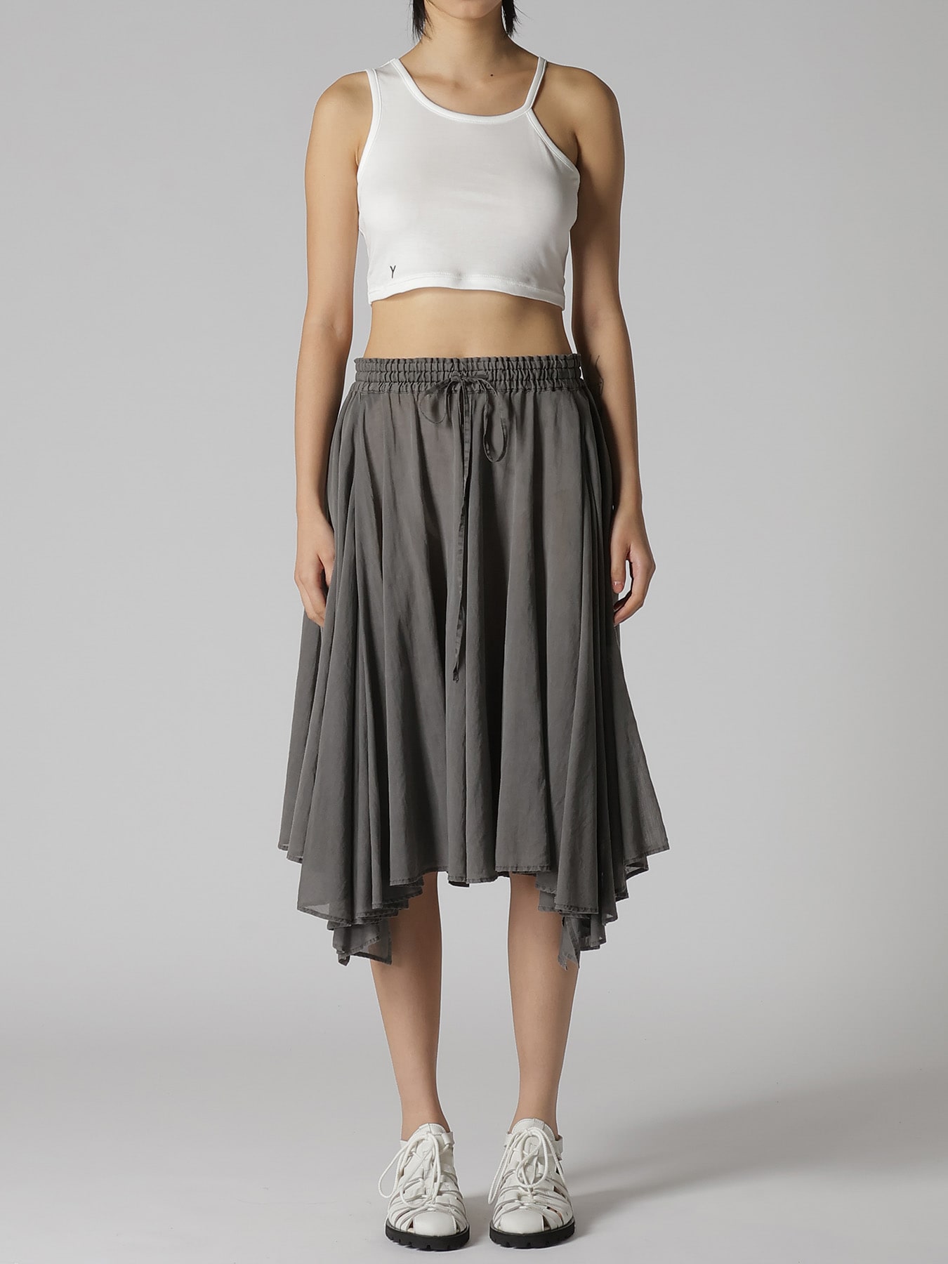 CUPRO/COTTON GARMENT DYED FLARE GATHER SKIRT