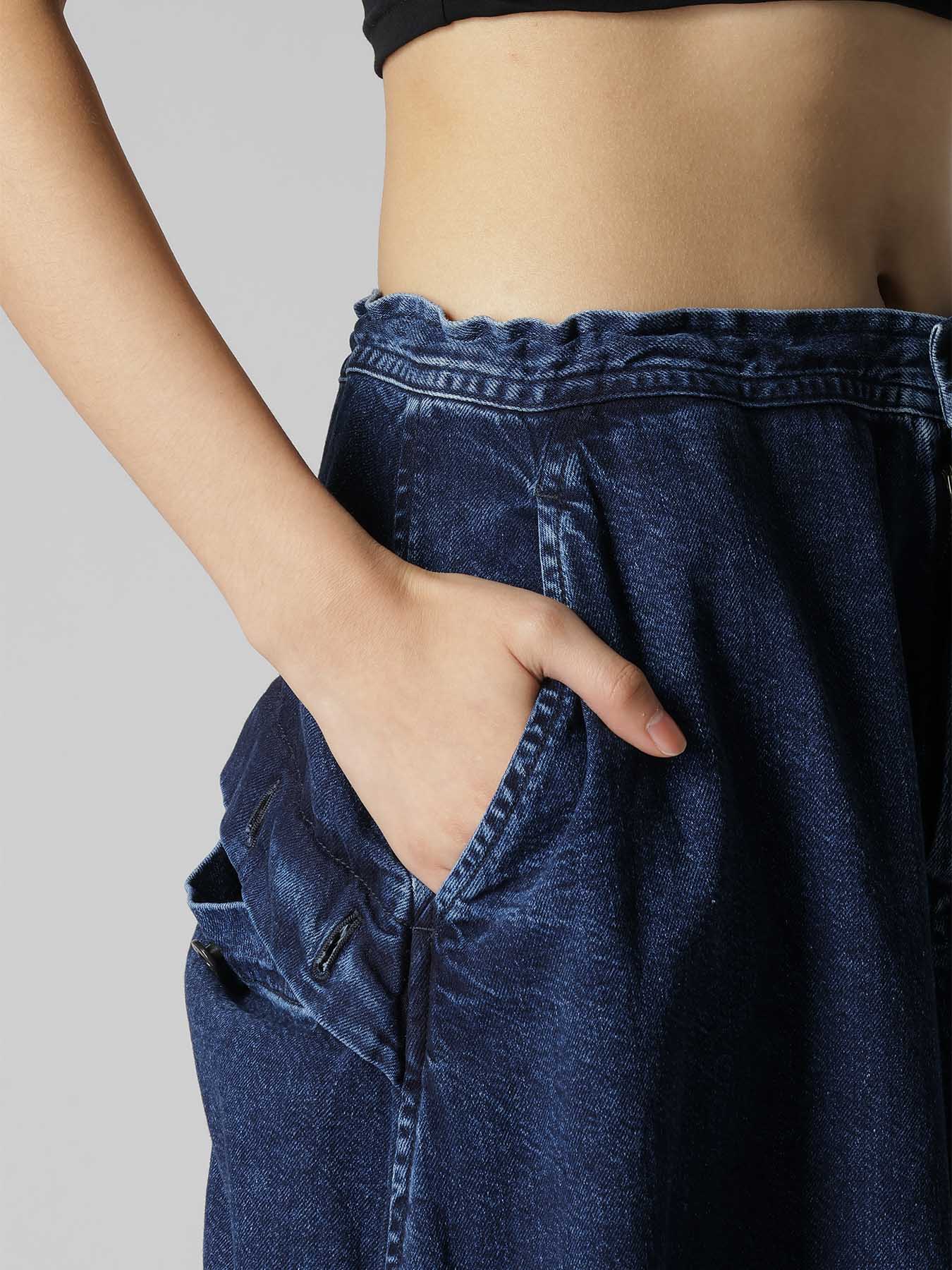 8OZ DENIM CHEMICAL WASH POCKET FLARE SKIRT