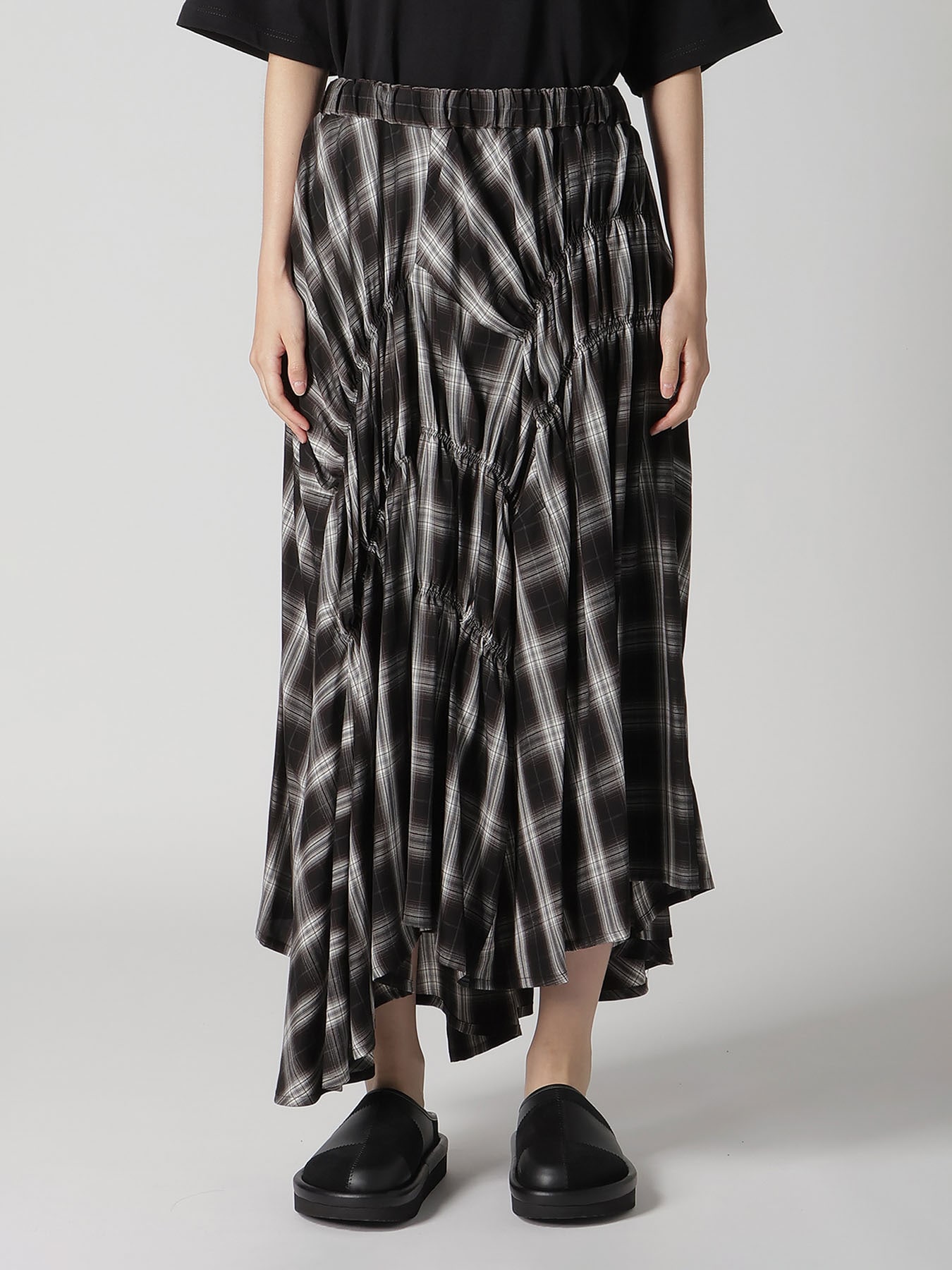 CUPRO SPUN PLAID GATHER SKIRT