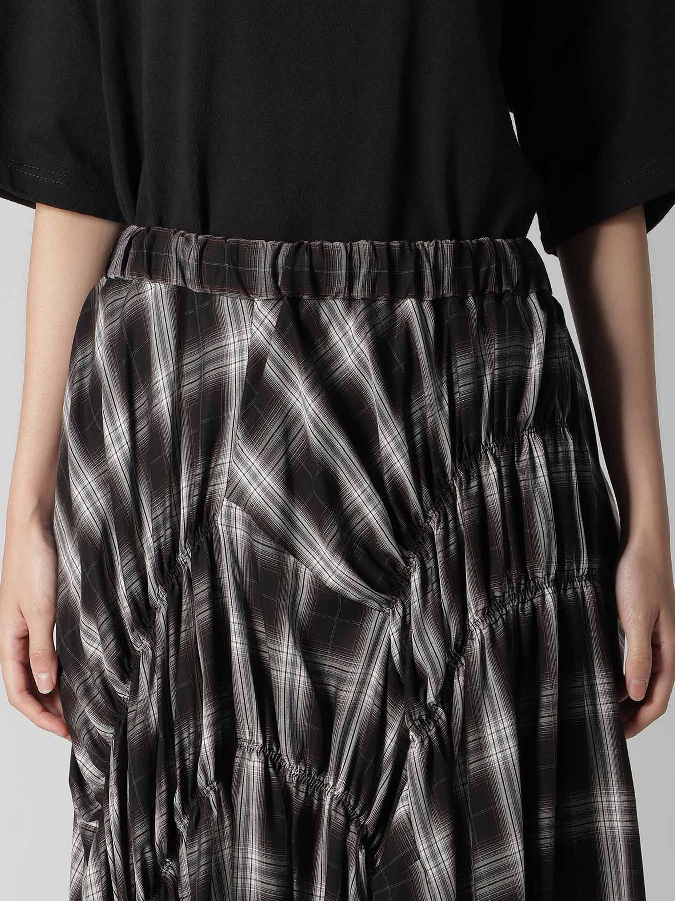 CUPRO SPUN PLAID GATHER SKIRT