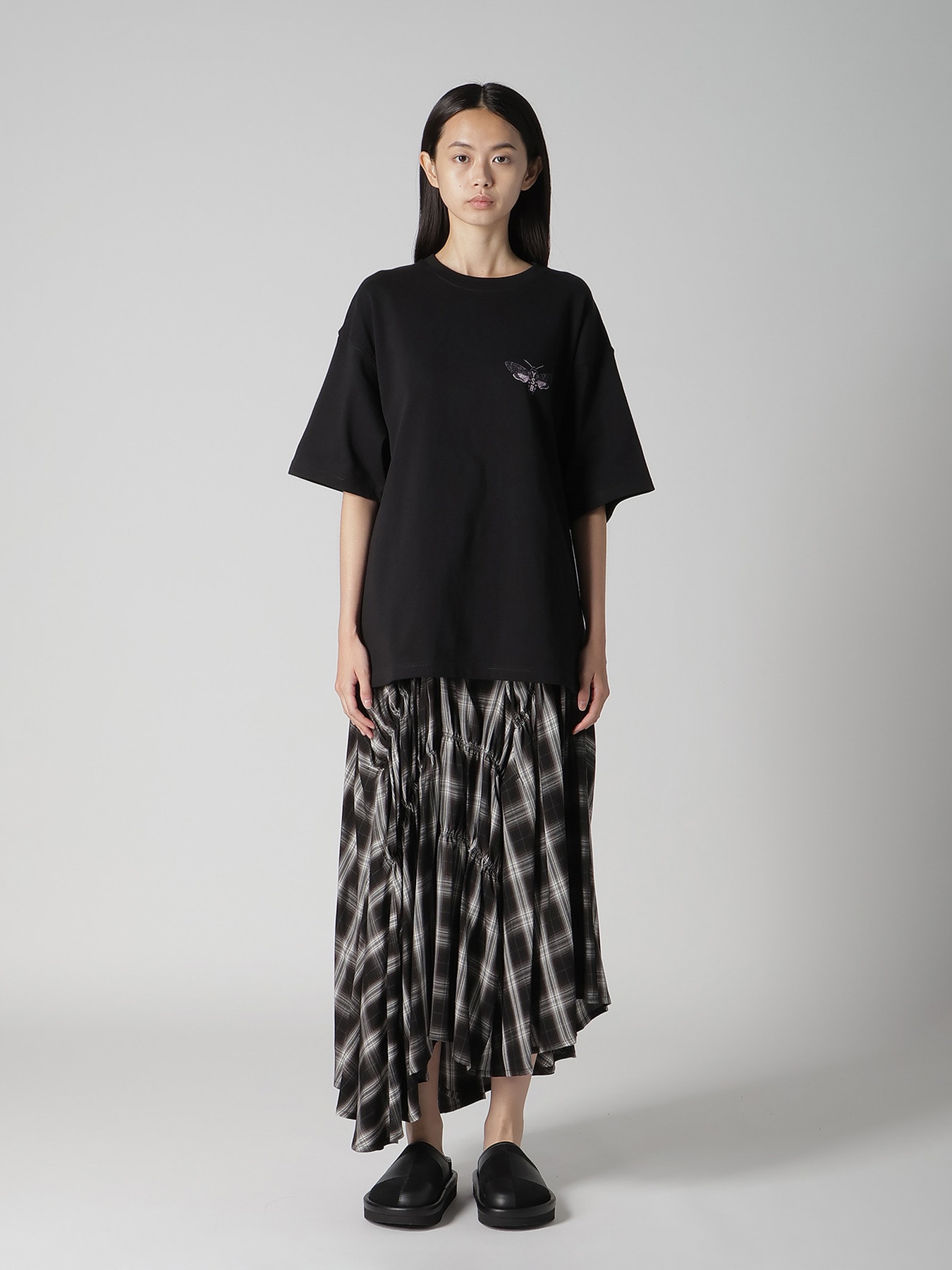 CUPRO SPUN PLAID GATHER SKIRT