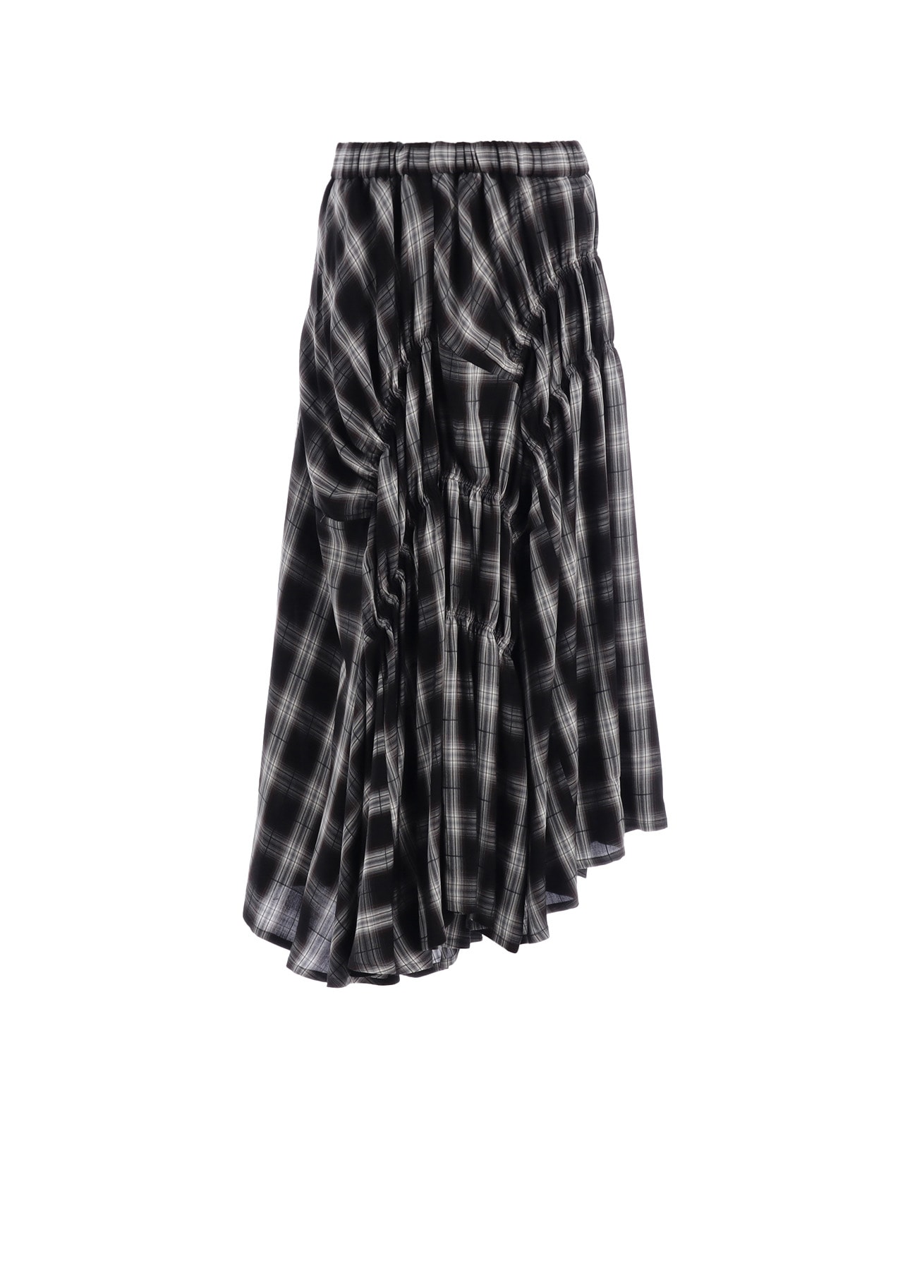 CUPRO SPUN PLAID GATHER SKIRT