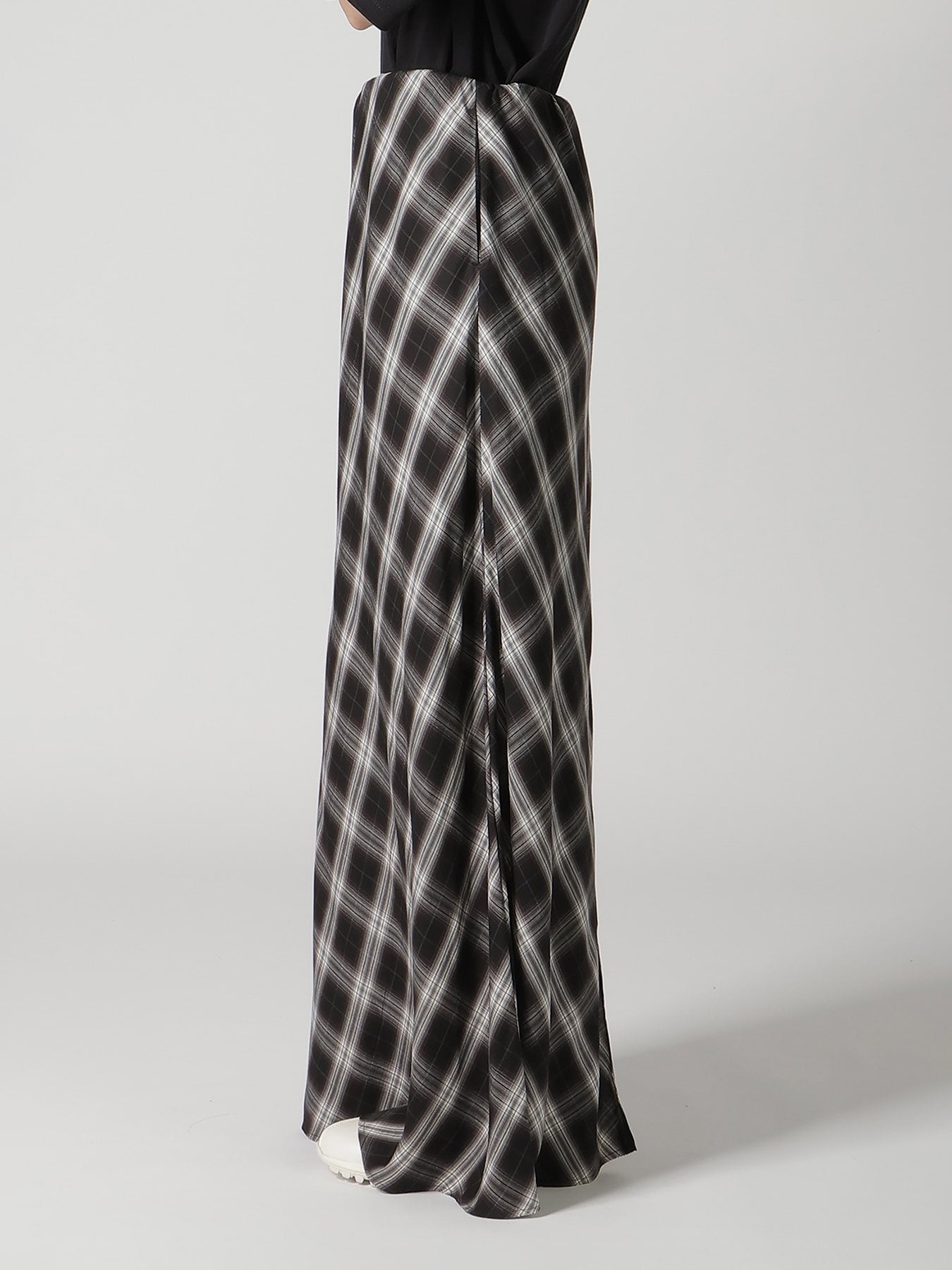 CUPRO SPUN PLAID ELASTIC WAIST SKIRT