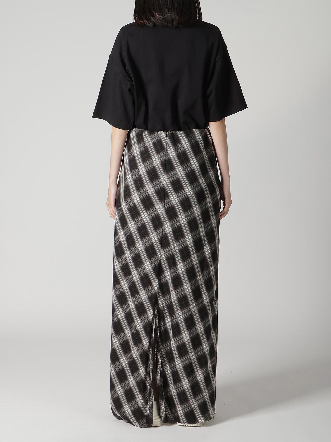 CUPRO SPUN PLAID ELASTIC WAIST SKIRT