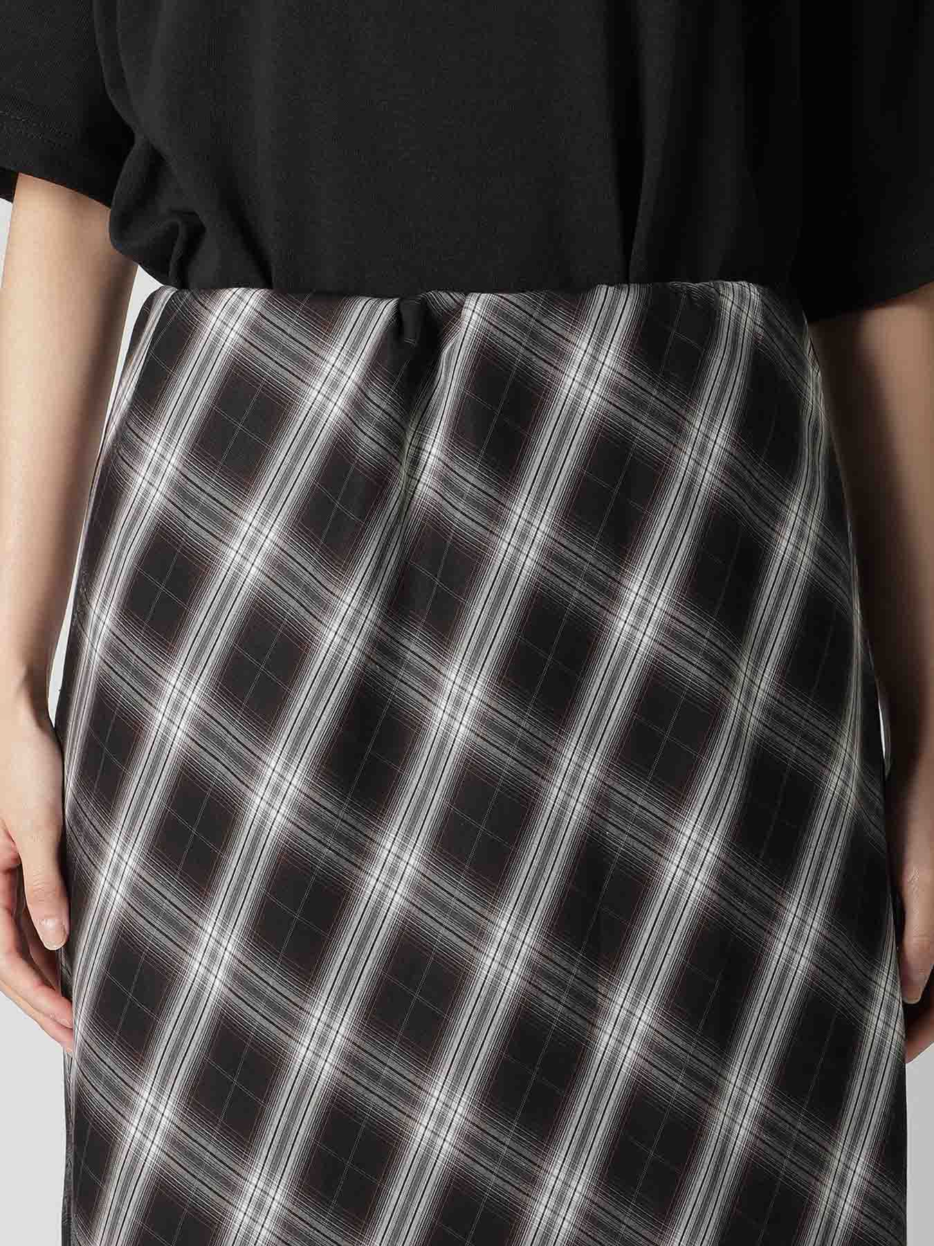 CUPRO SPUN PLAID ELASTIC WAIST SKIRT
