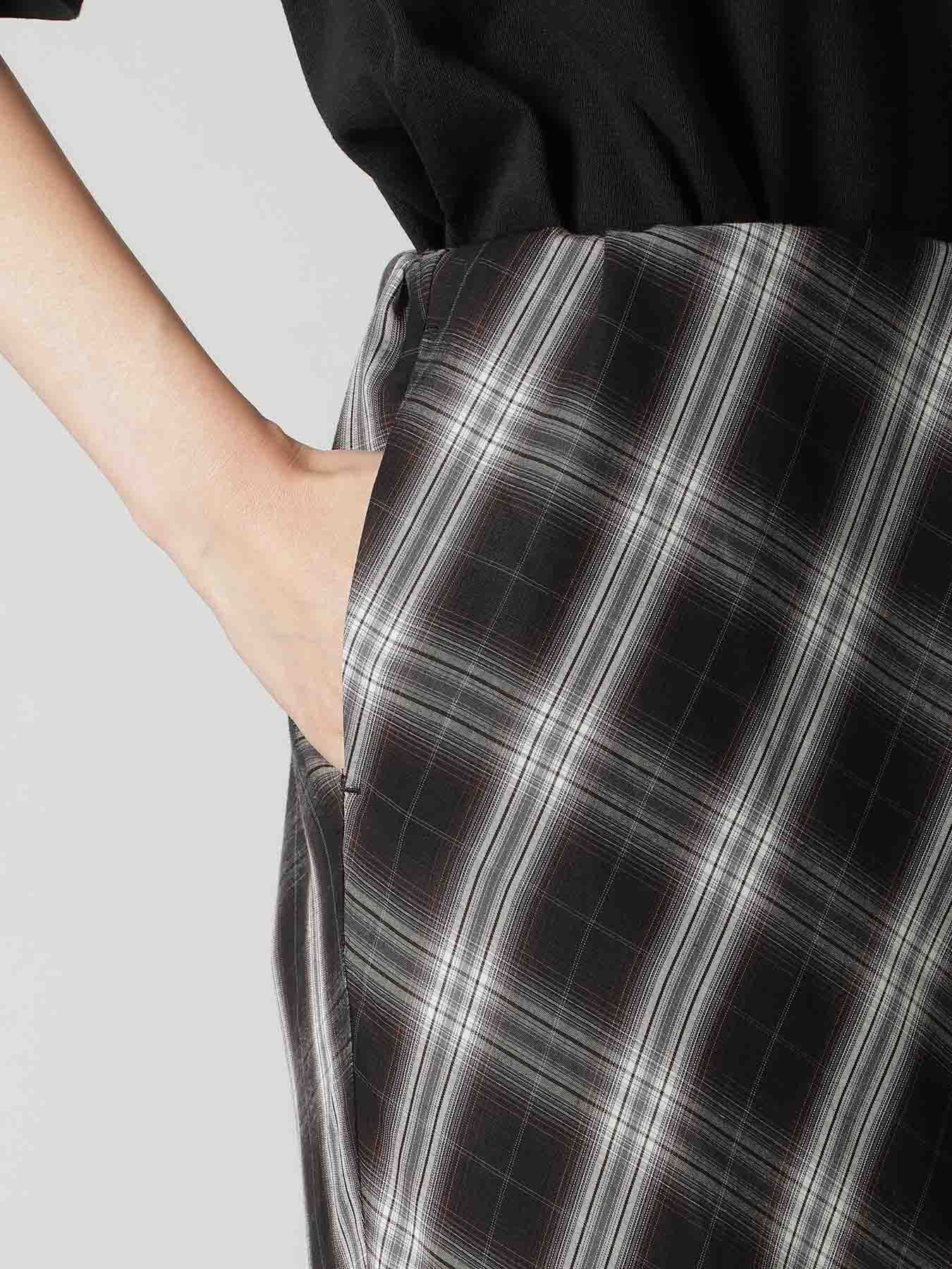 CUPRO SPUN PLAID ELASTIC WAIST SKIRT