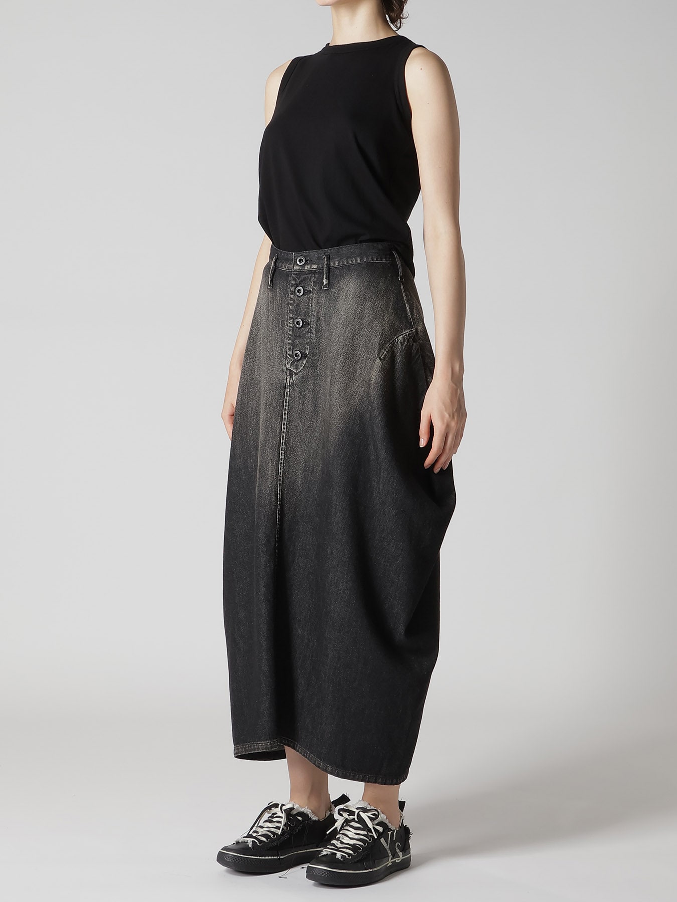 8OZ SPOTTED DENIM SIDE DRAPE SKIRT