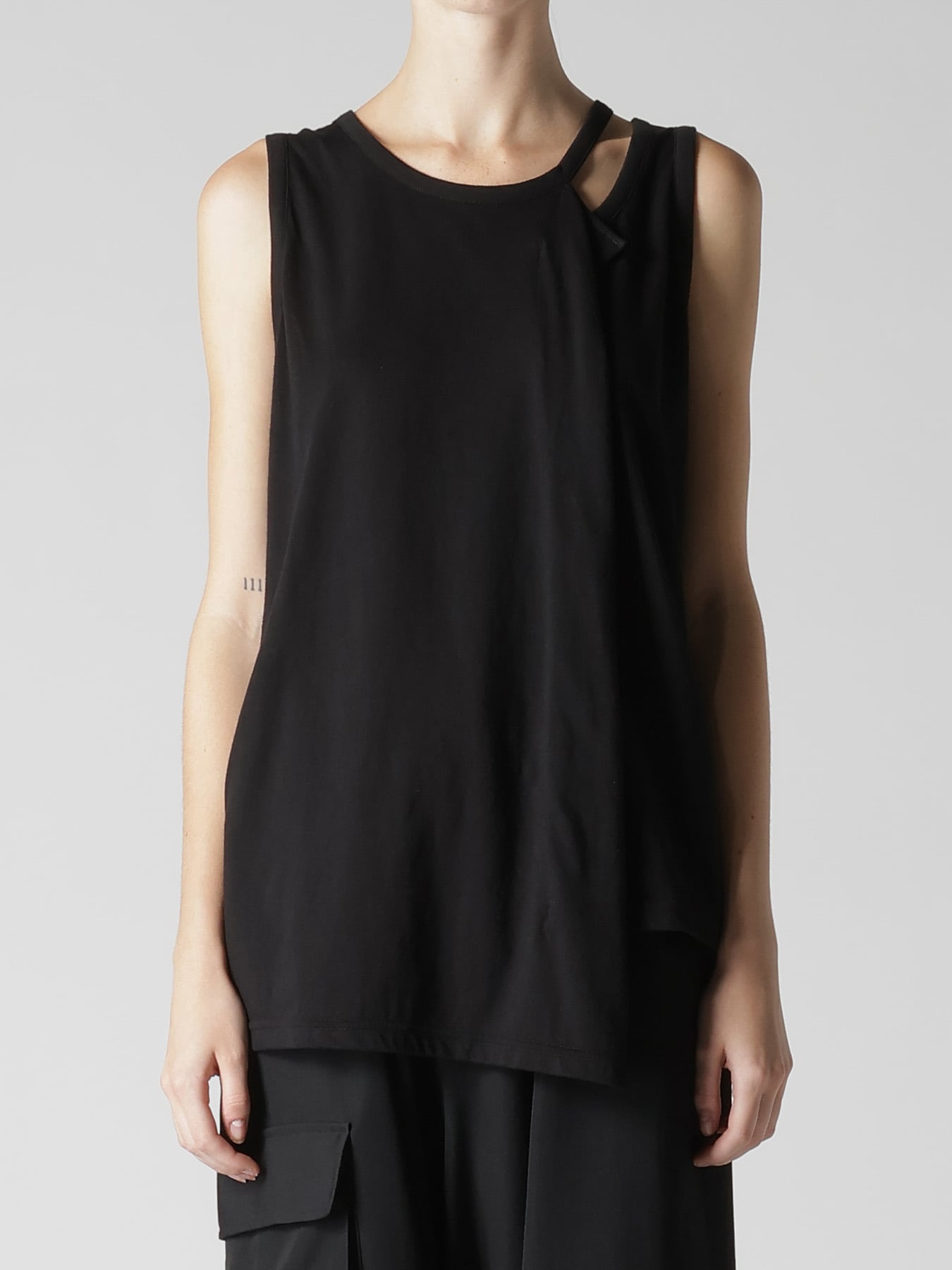 COTTON JERSEY ASYMMETRIC SLEEVLESS TEE