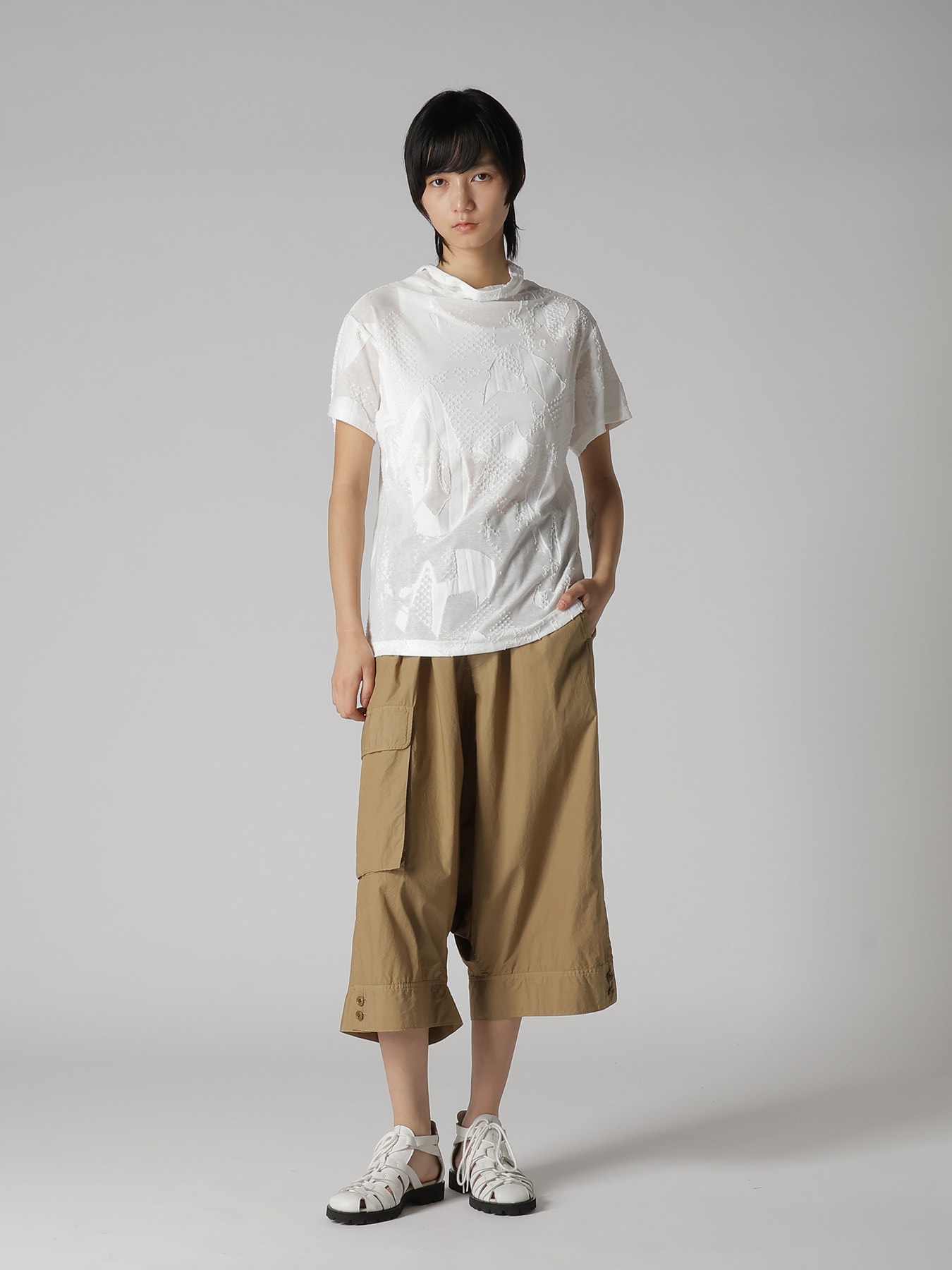 CRUSH JACQUARD OFFNECK SHORT SLEEVE TEE