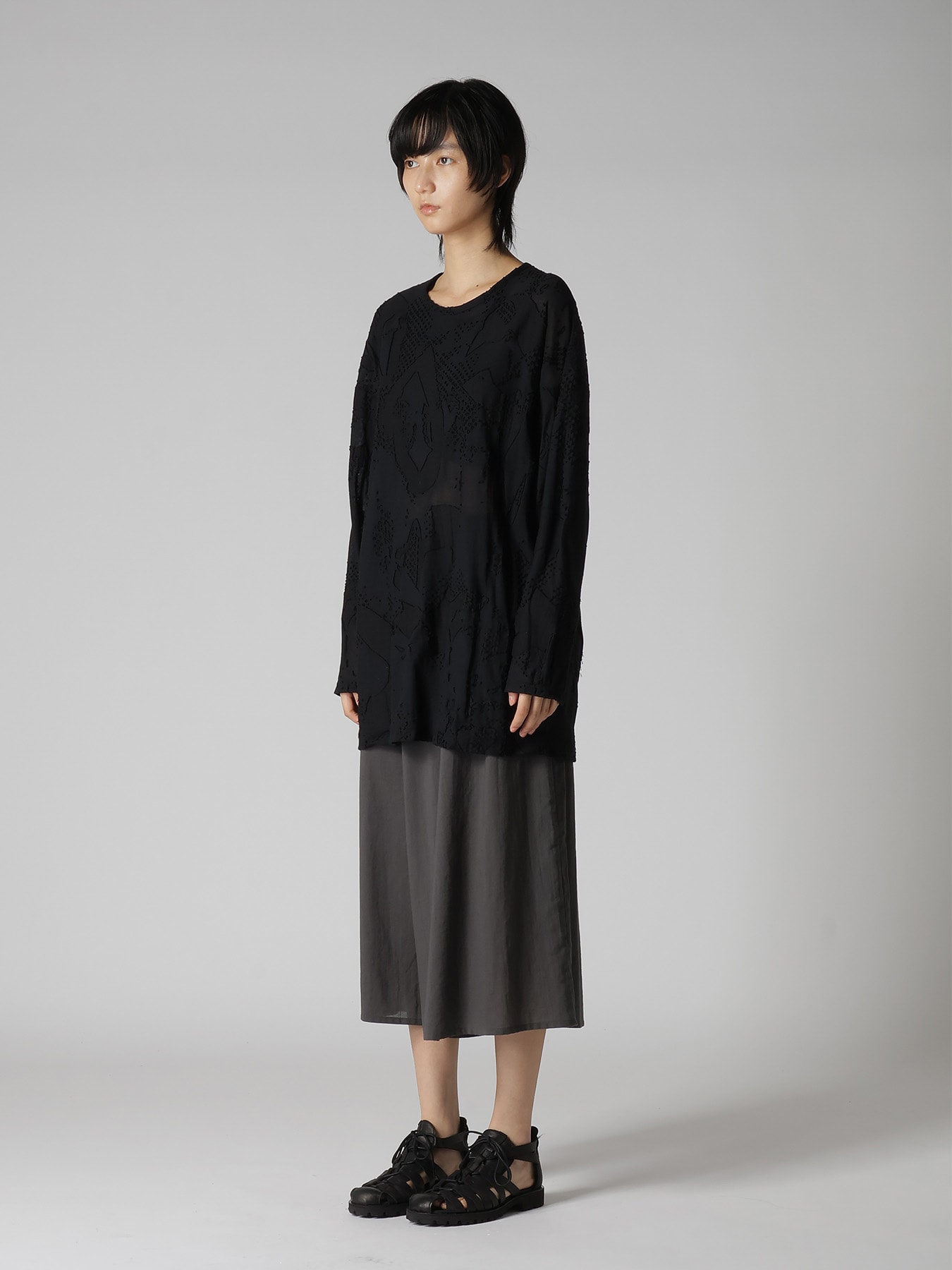 CRUSH JACQUARD BIG LONG SLEEVE TEE