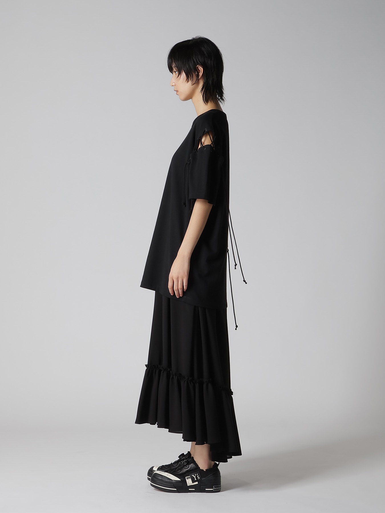 COTTON JERSEY LACE UP HALF SLEEVE TEE