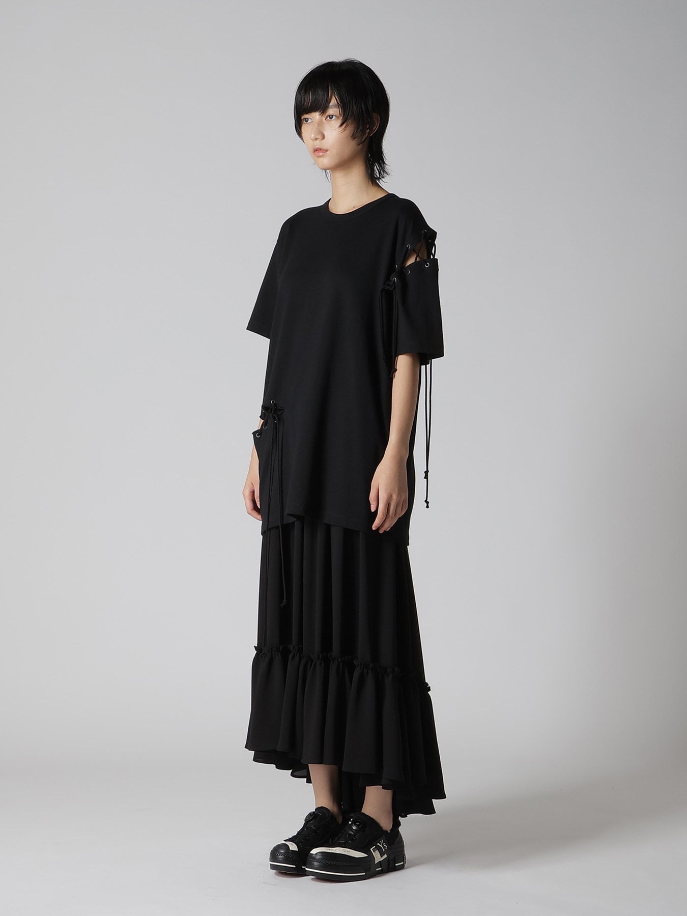 COTTON JERSEY LACE UP HALF SLEEVE TEE