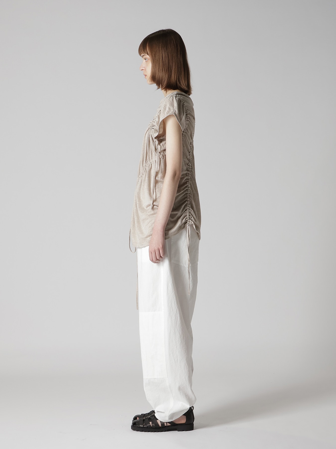 LINEN JERSEY SHIRRING TEE