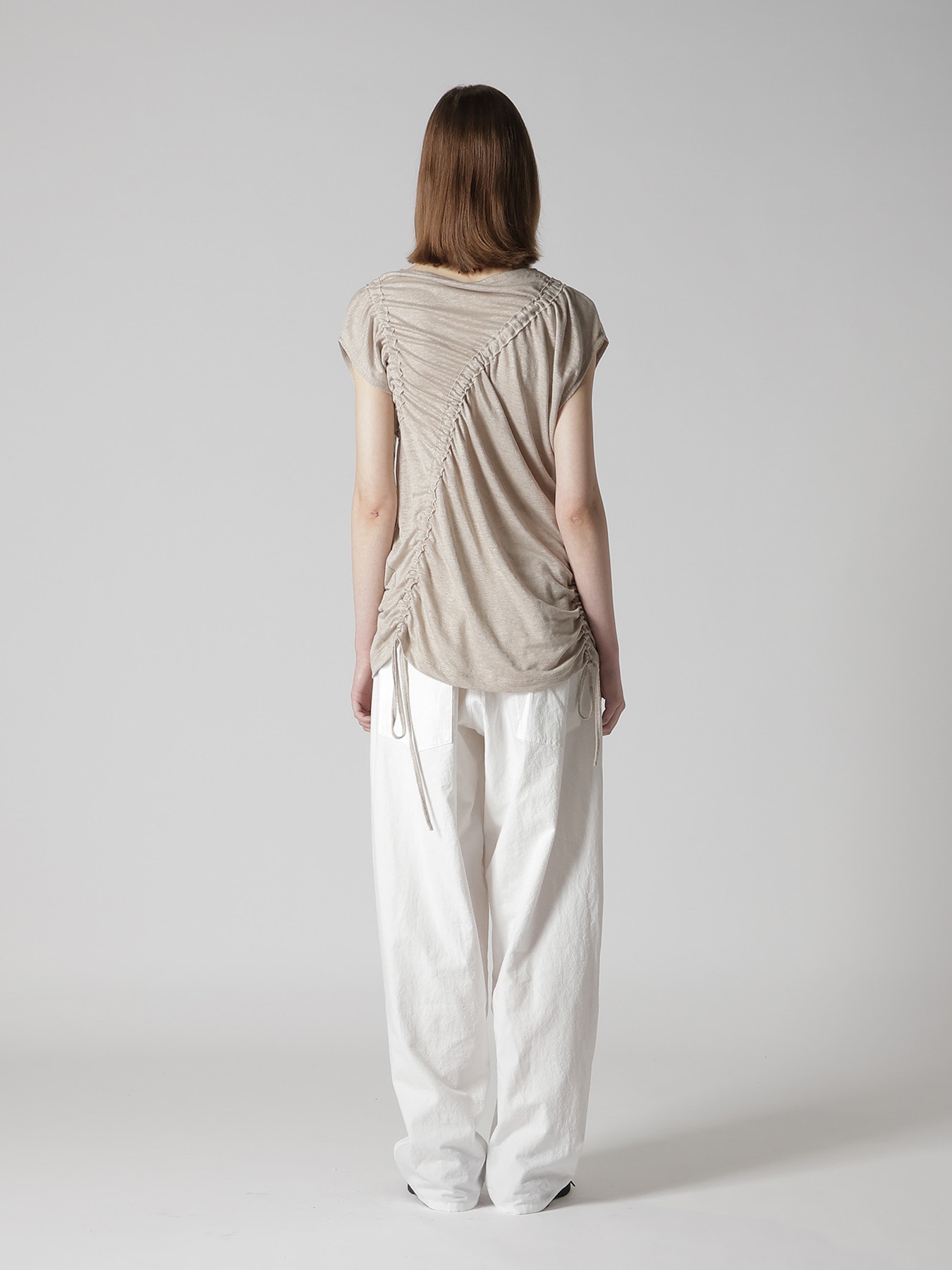 LINEN JERSEY SHIRRING TEE