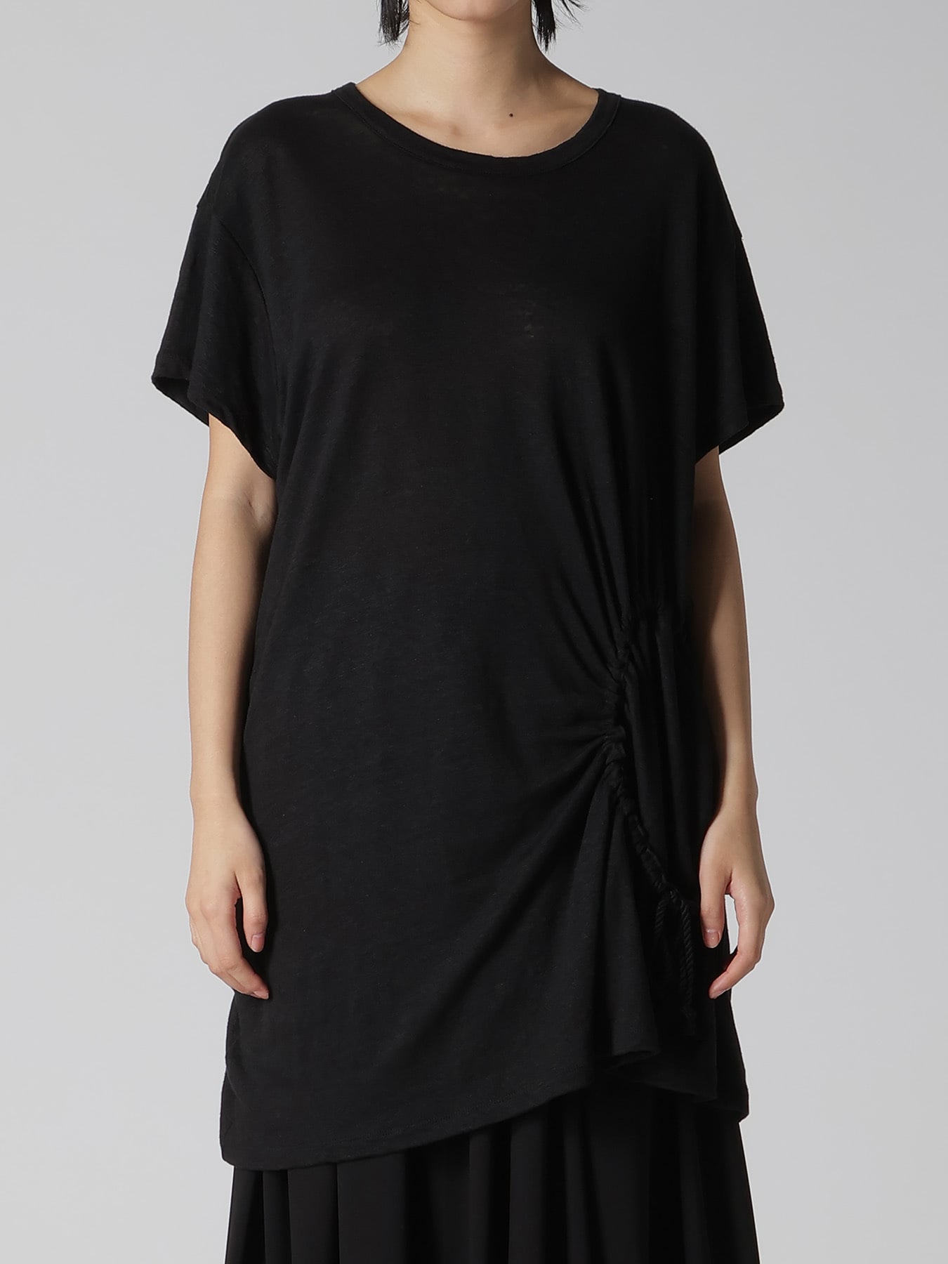 LINEN JERSEY SHIRRING POCKET TEE