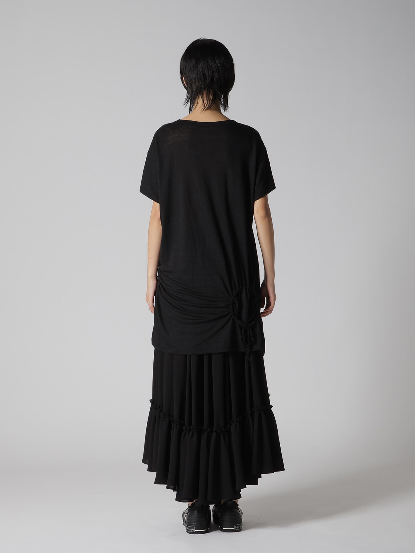 LINEN JERSEY SHIRRING POCKET TEE