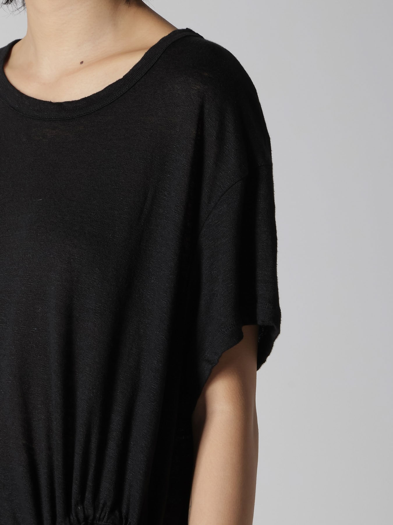 LINEN JERSEY SHIRRING POCKET TEE
