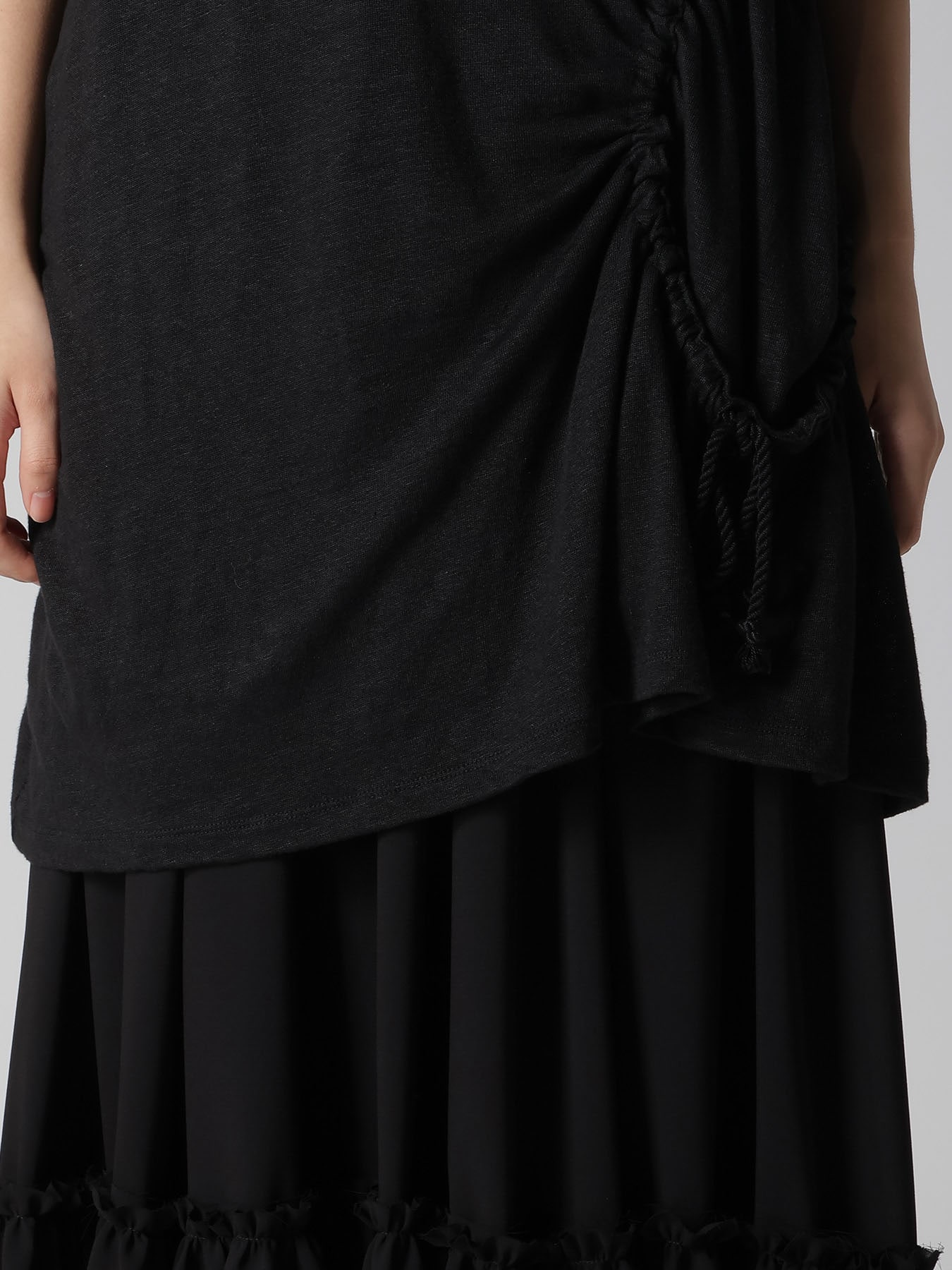 LINEN JERSEY SHIRRING POCKET TEE