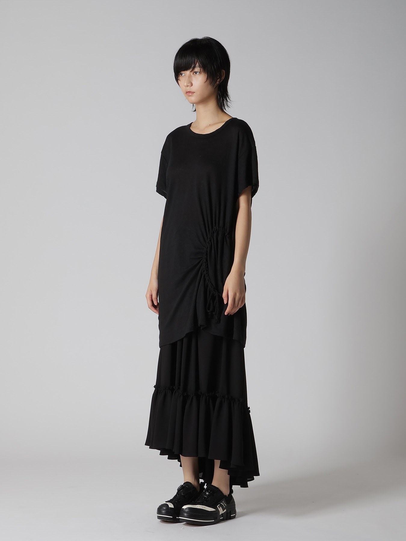 LINEN JERSEY SHIRRING POCKET TEE