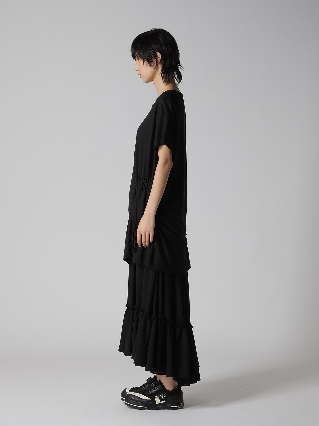 LINEN JERSEY SHIRRING POCKET TEE