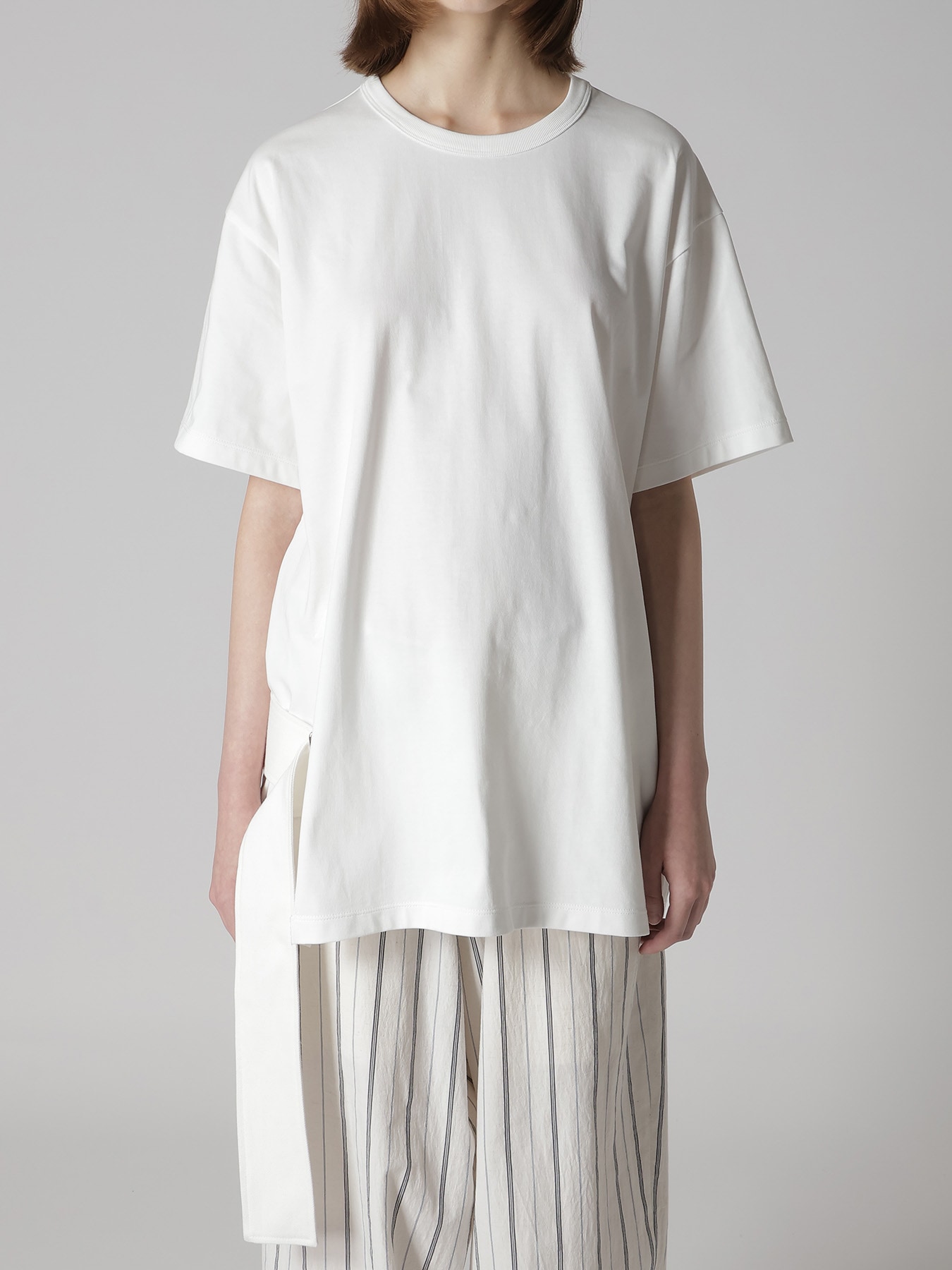 COTTON JERSEY SLIT SHORT SLEEVE TEE