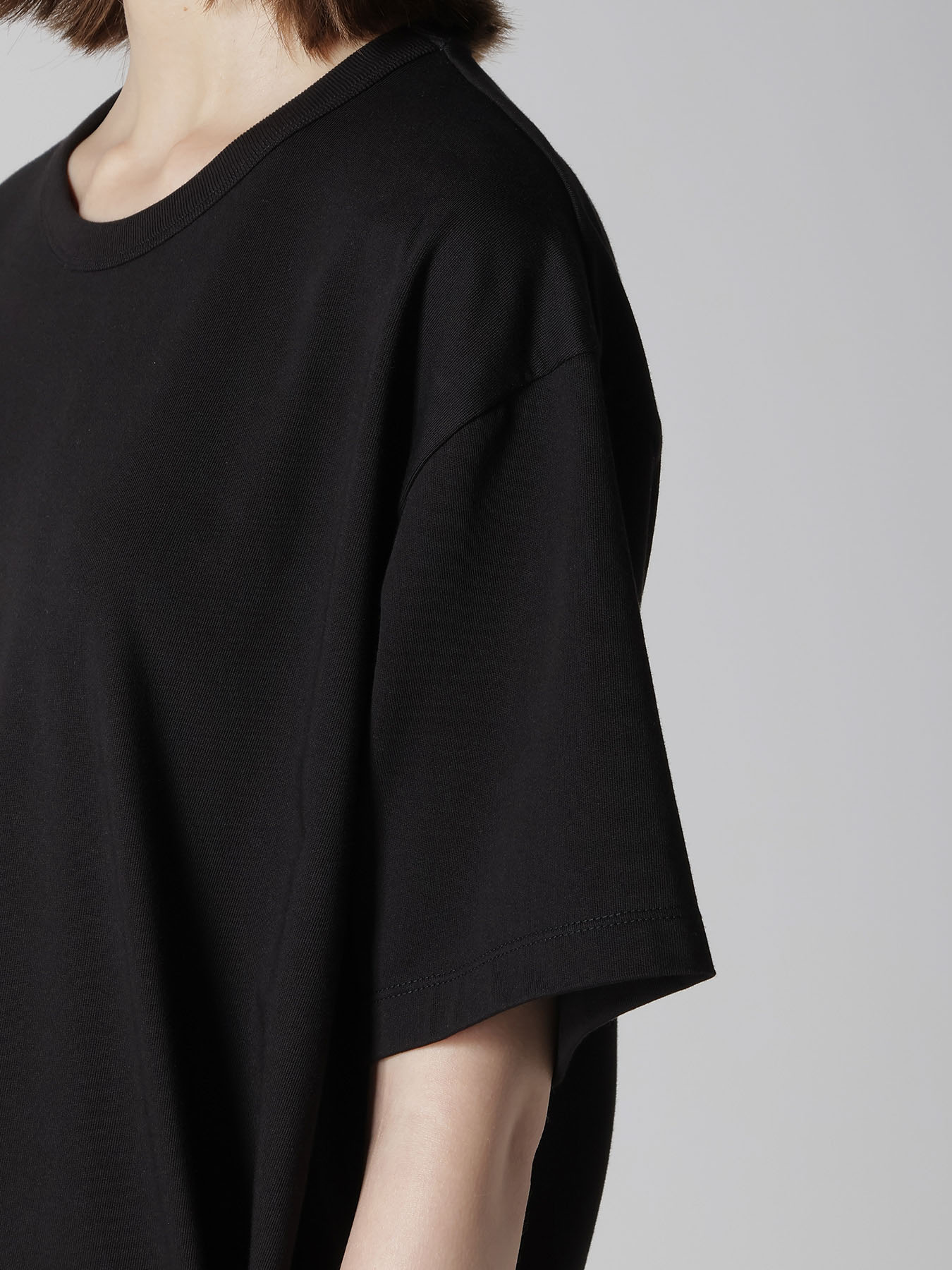 COTTON JERSEY SLIT SHORT SLEEVE LONG TEE