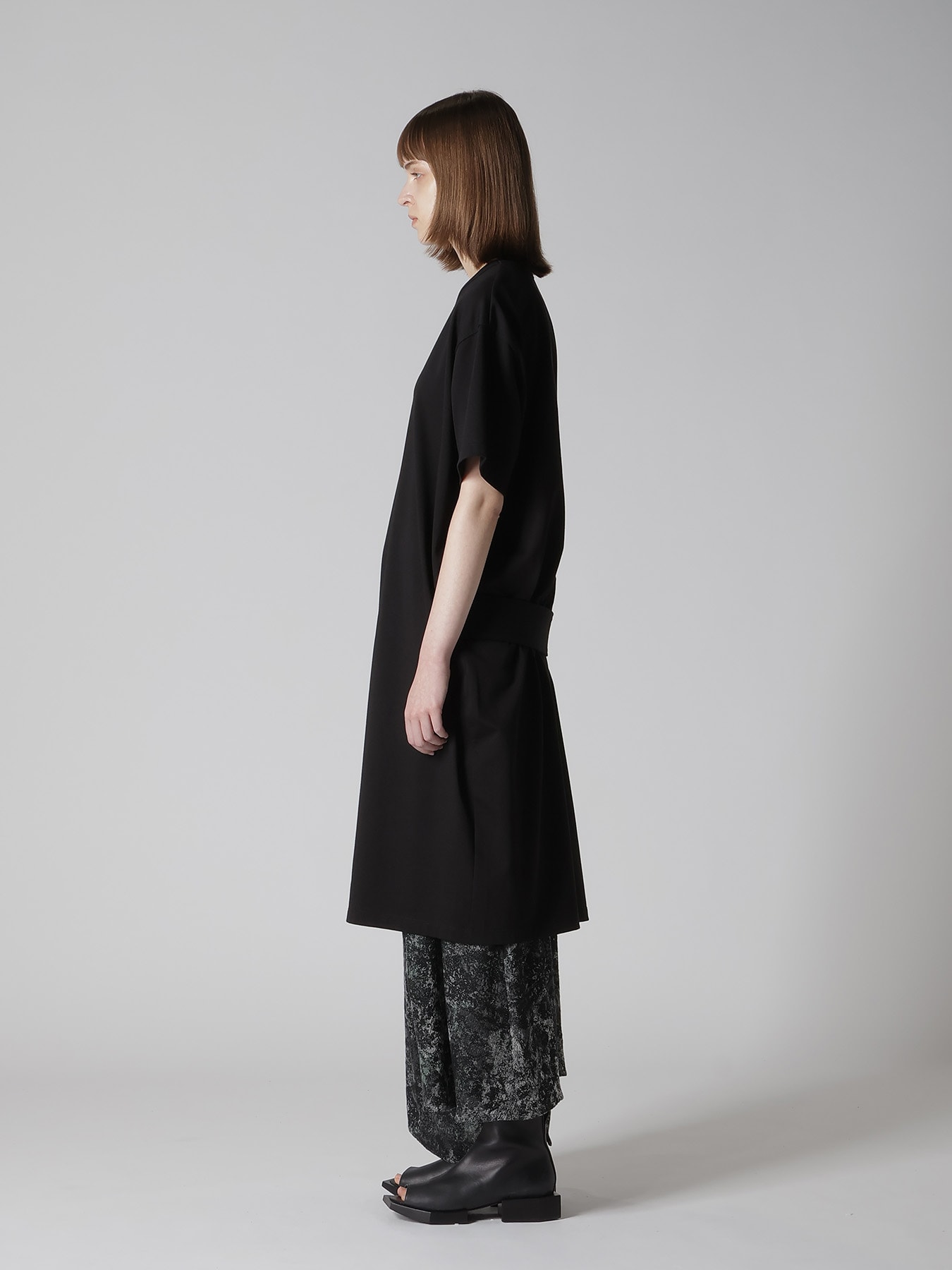 COTTON JERSEY SLIT SHORT SLEEVE LONG TEE