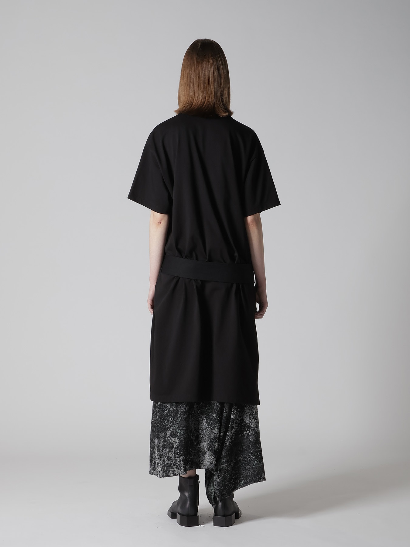 COTTON JERSEY SLIT SHORT SLEEVE LONG TEE