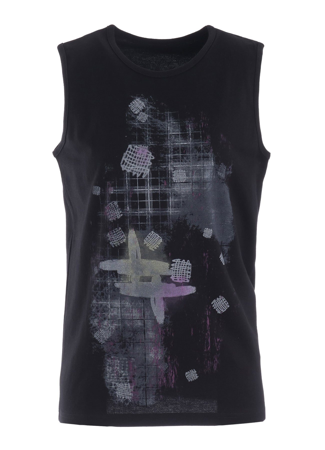 COTTON JERSEY PLAID PRINT SLEEVELESS PRINT TEE