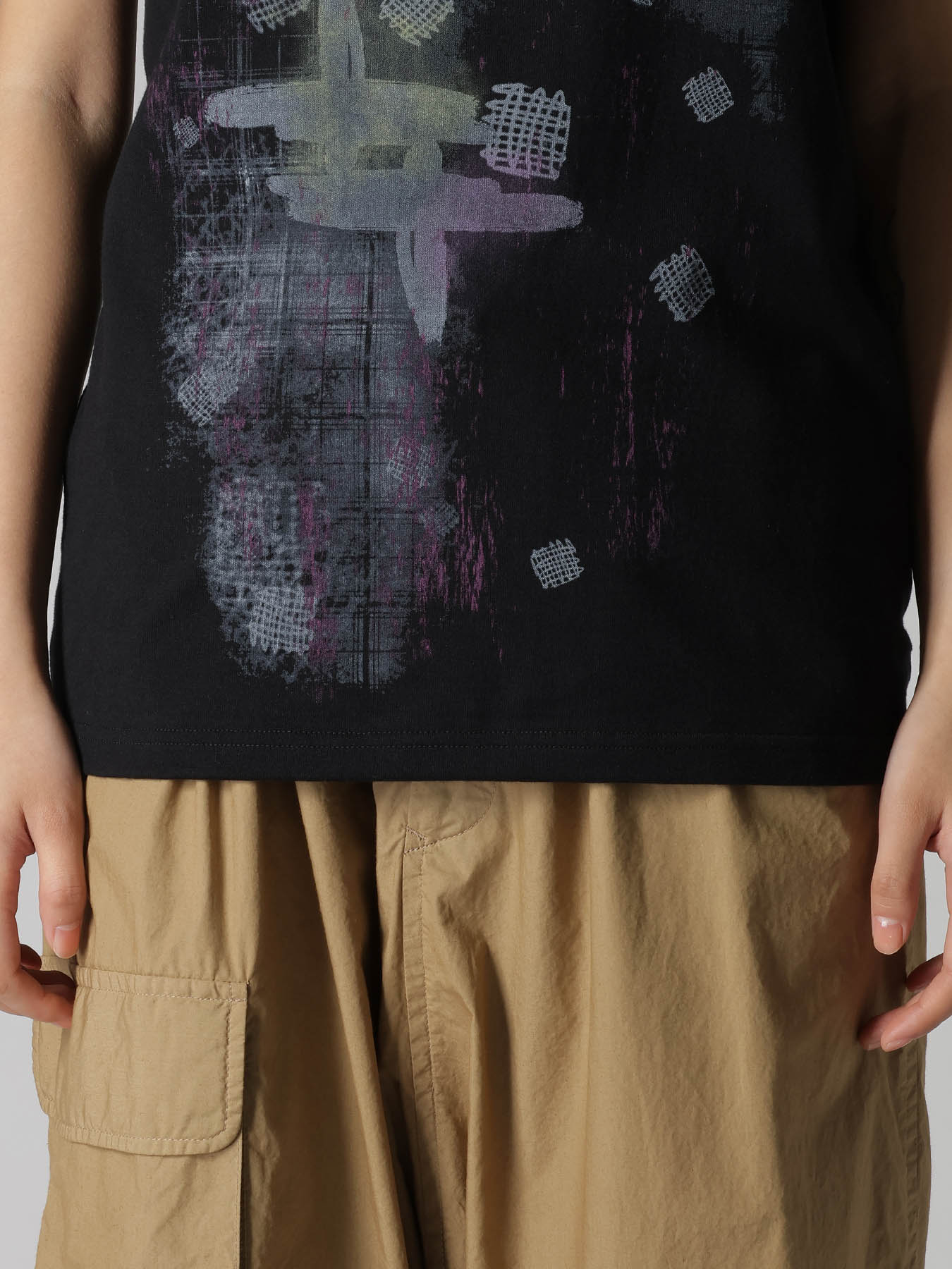 COTTON JERSEY PLAID PRINT SLEEVELESS PRINT TEE