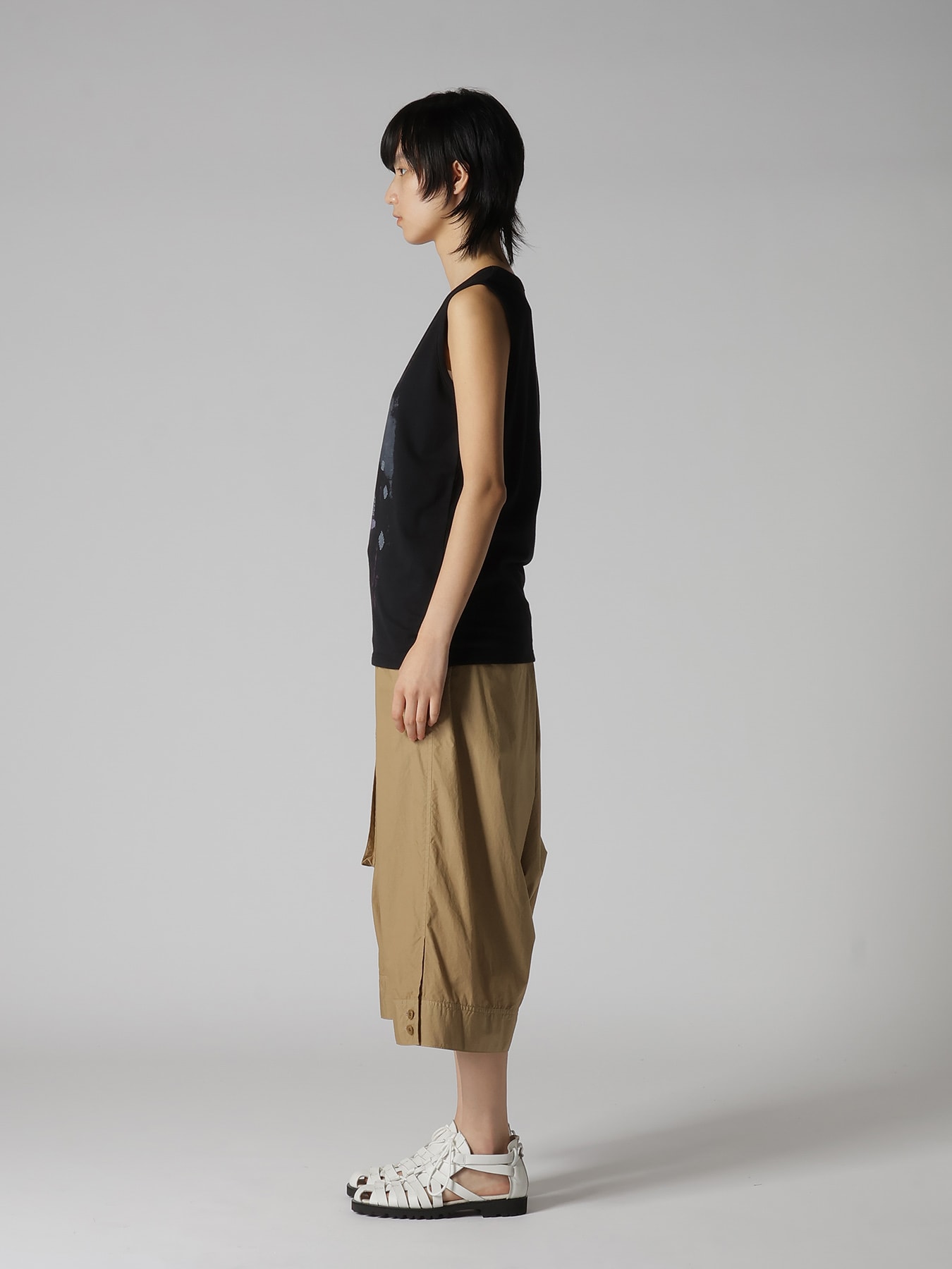 COTTON JERSEY PLAID PRINT SLEEVELESS PRINT TEE