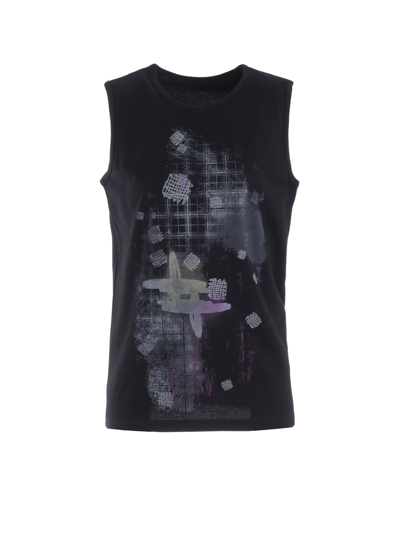 COTTON JERSEY PLAID PRINT SLEEVELESS PRINT TEE