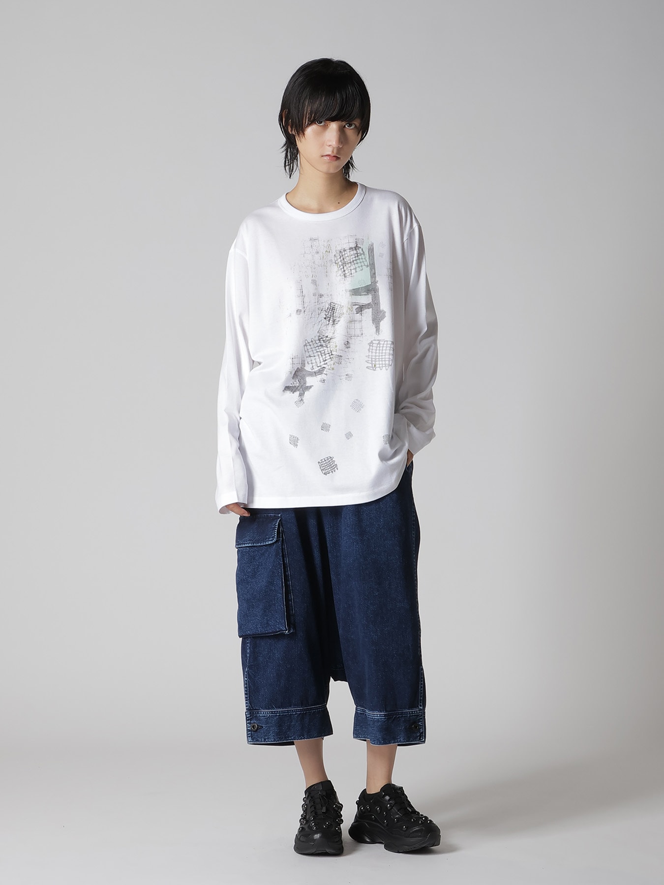 COTTON JERSEY PLAID PRINT LONG SLEEVE BIG TEE