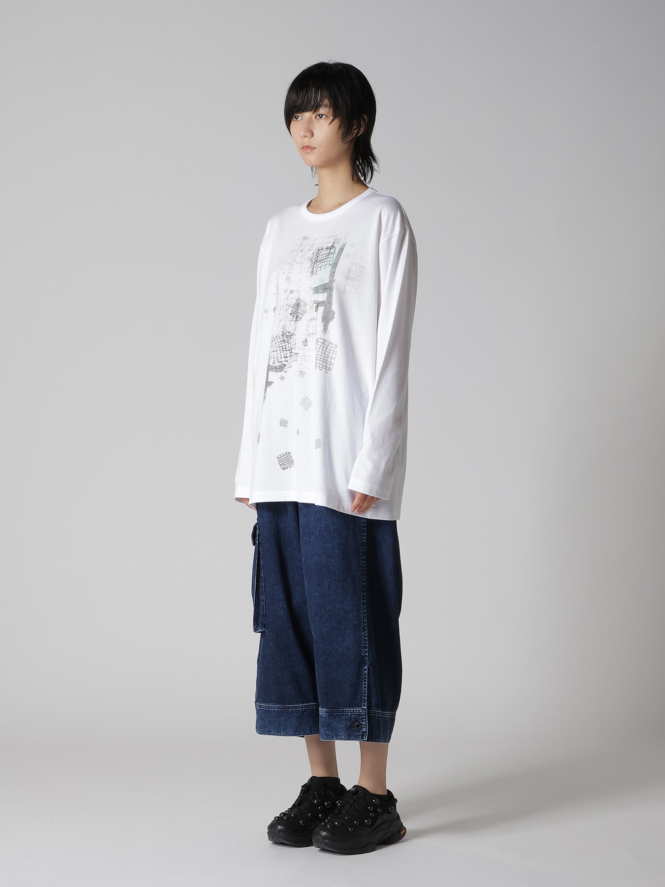 COTTON JERSEY PLAID PRINT LONG SLEEVE BIG TEE