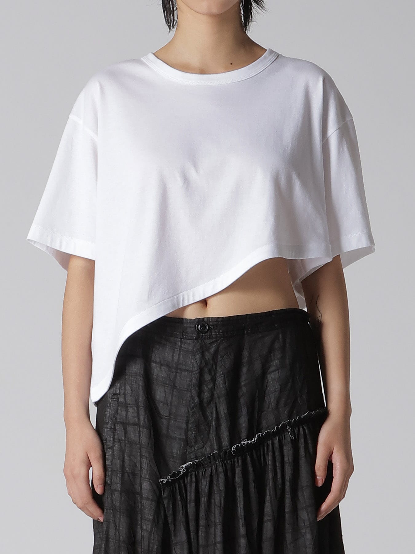 COTTON JERSEY MESSAGE PRINT ASYMMETRIC SHORT SLEEVE TEE