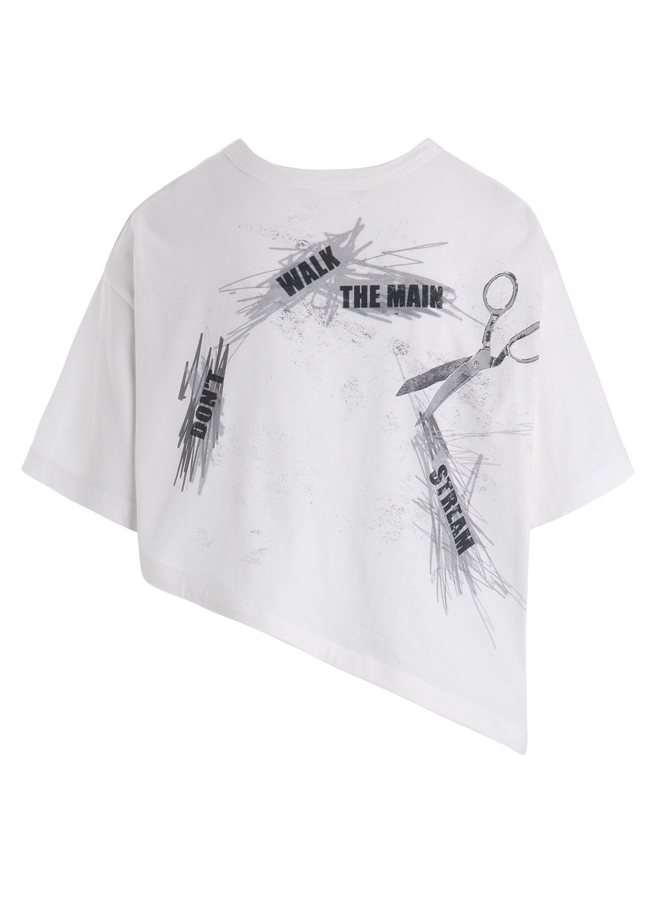 COTTON JERSEY MESSAGE PRINT ASYMMETRIC SHORT SLEEVE TEE