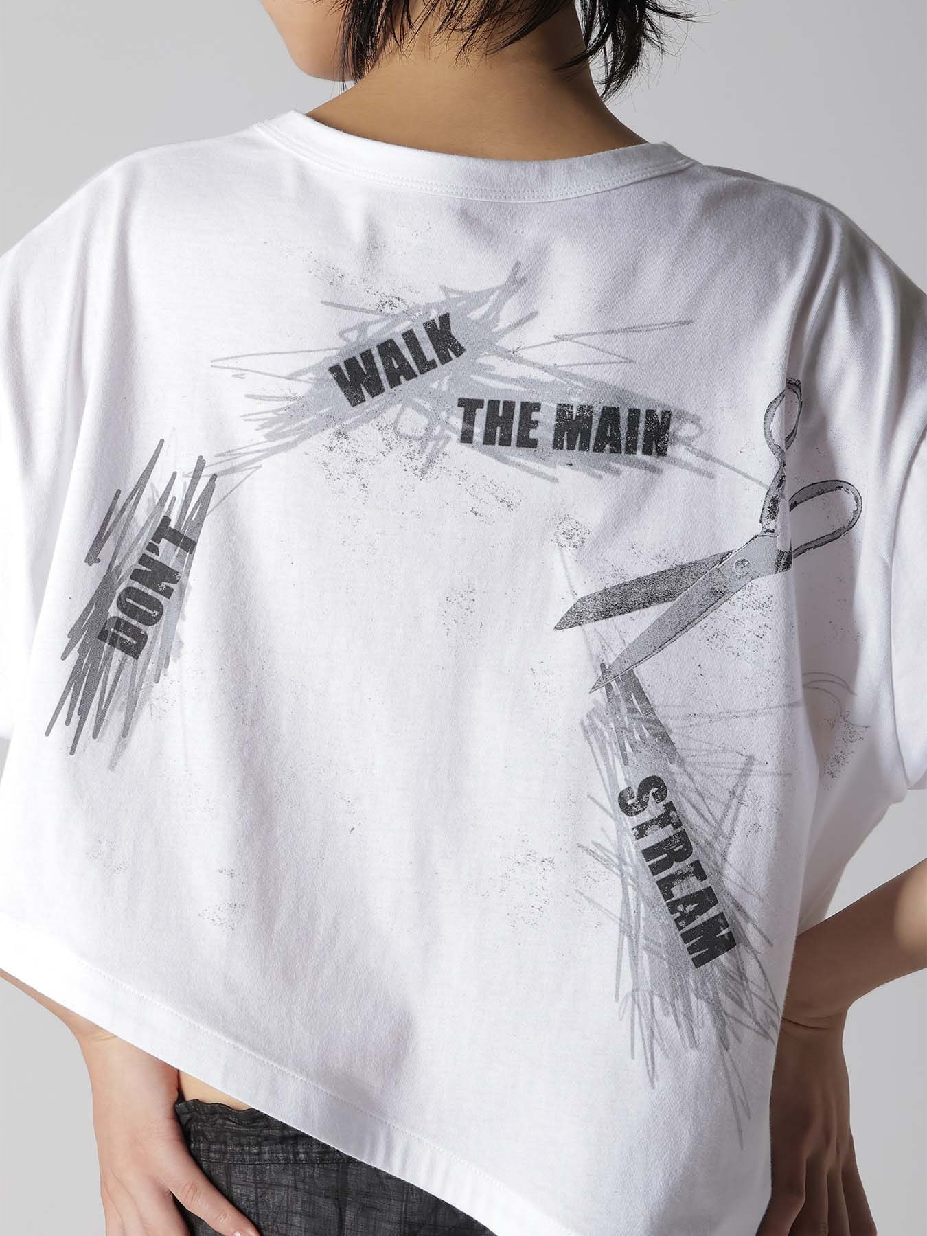 COTTON JERSEY MESSAGE PRINT ASYMMETRIC SHORT SLEEVE TEE