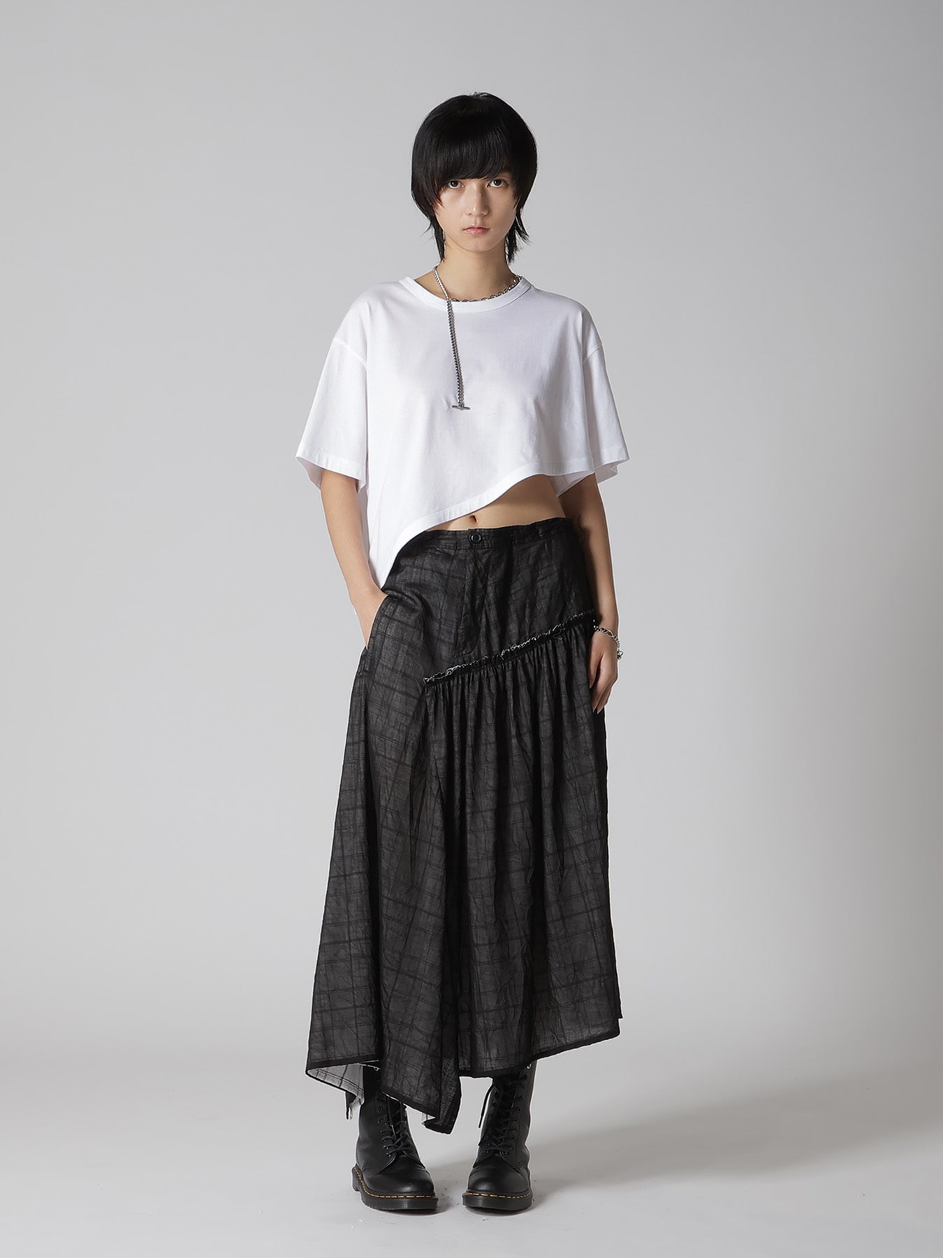 COTTON JERSEY MESSAGE PRINT ASYMMETRIC SHORT SLEEVE TEE