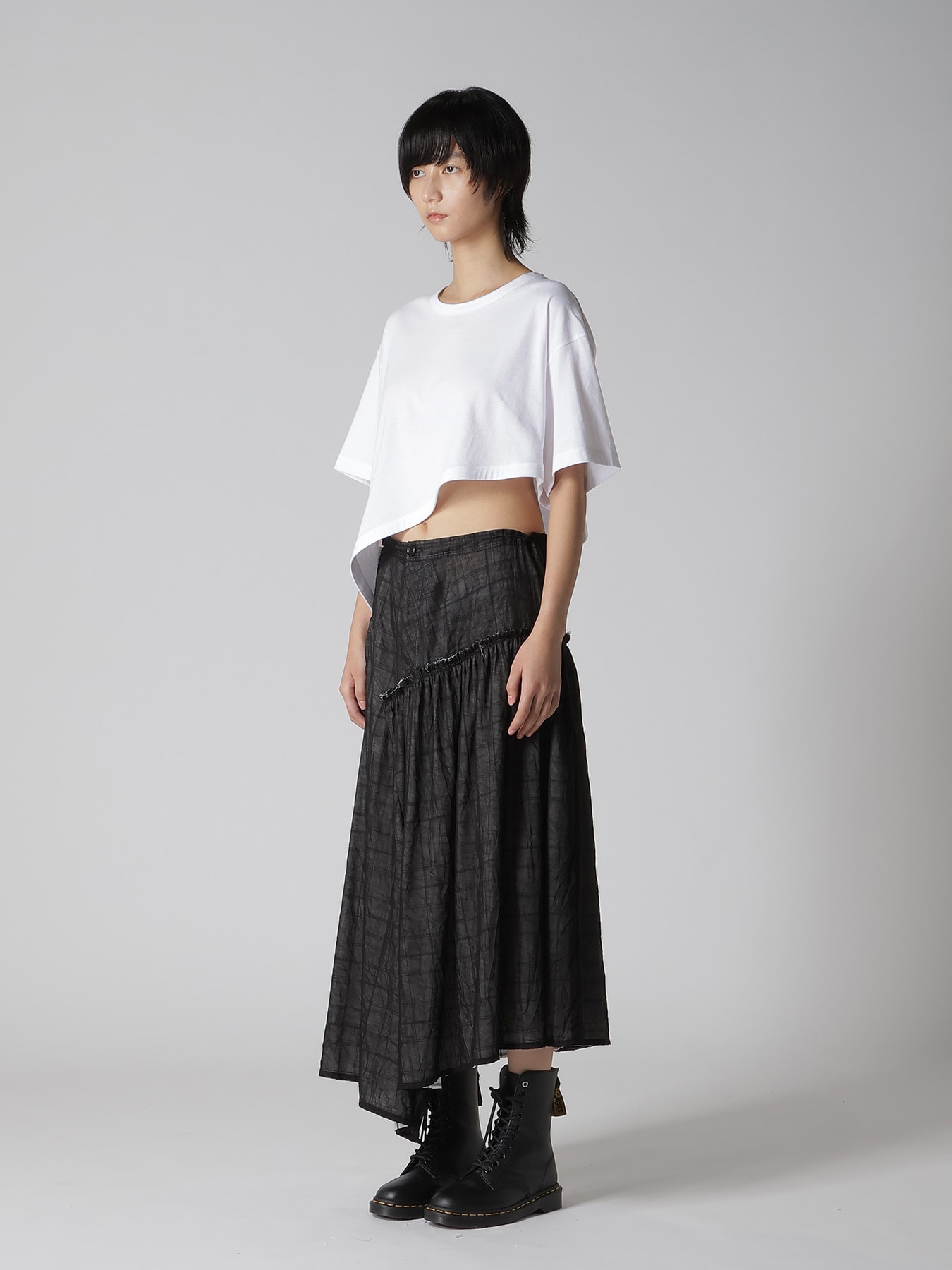 COTTON JERSEY MESSAGE PRINT ASYMMETRIC SHORT SLEEVE TEE