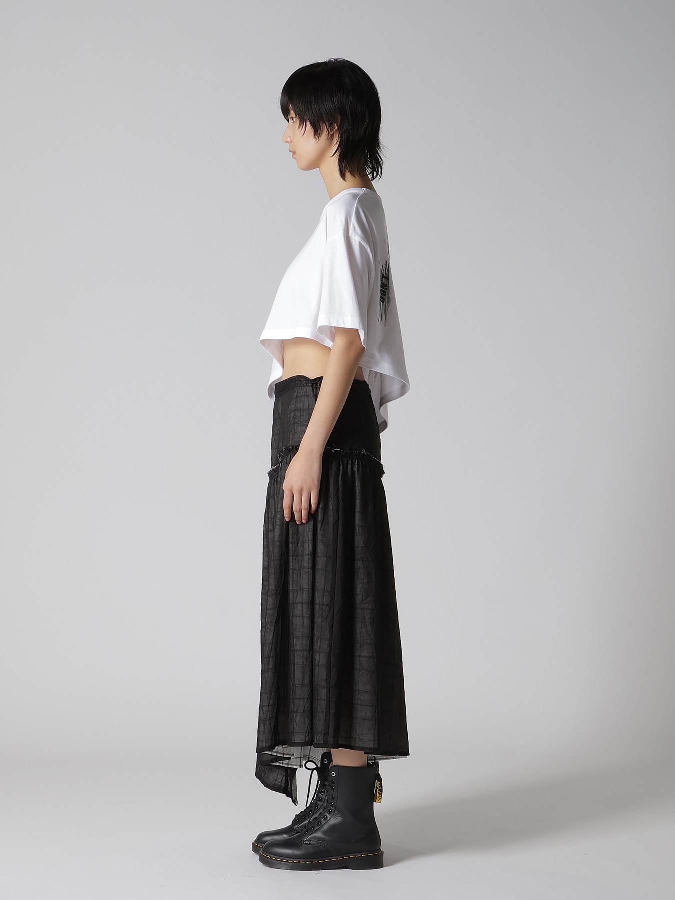 COTTON JERSEY MESSAGE PRINT ASYMMETRIC SHORT SLEEVE TEE