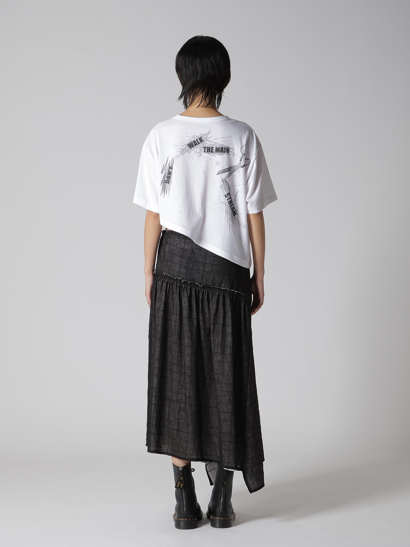 COTTON JERSEY MESSAGE PRINT ASYMMETRIC SHORT SLEEVE TEE