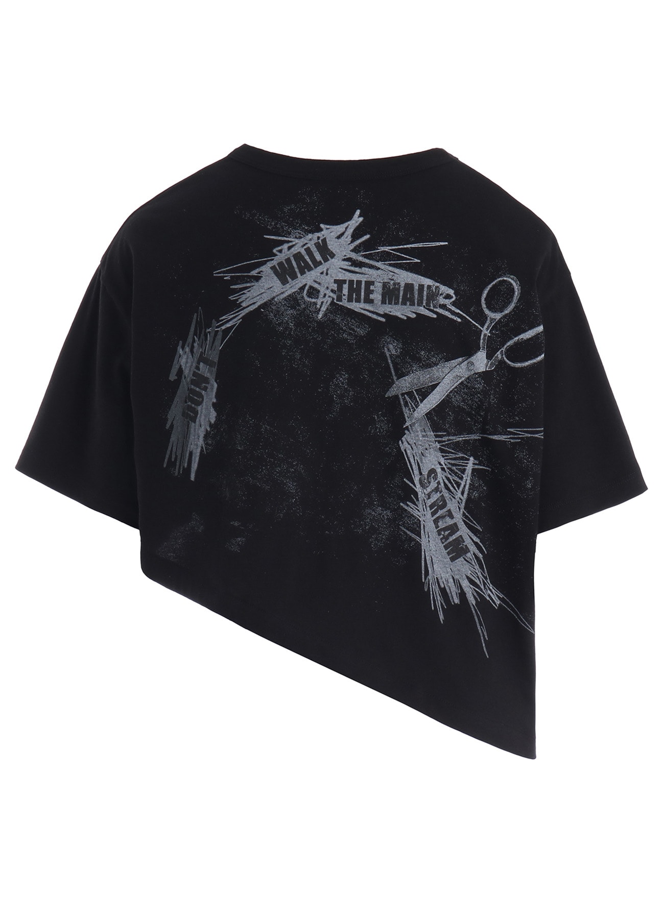 COTTON JERSEY MESSAGE PRINT ASYMMETRIC SHORT SLEEVE TEE