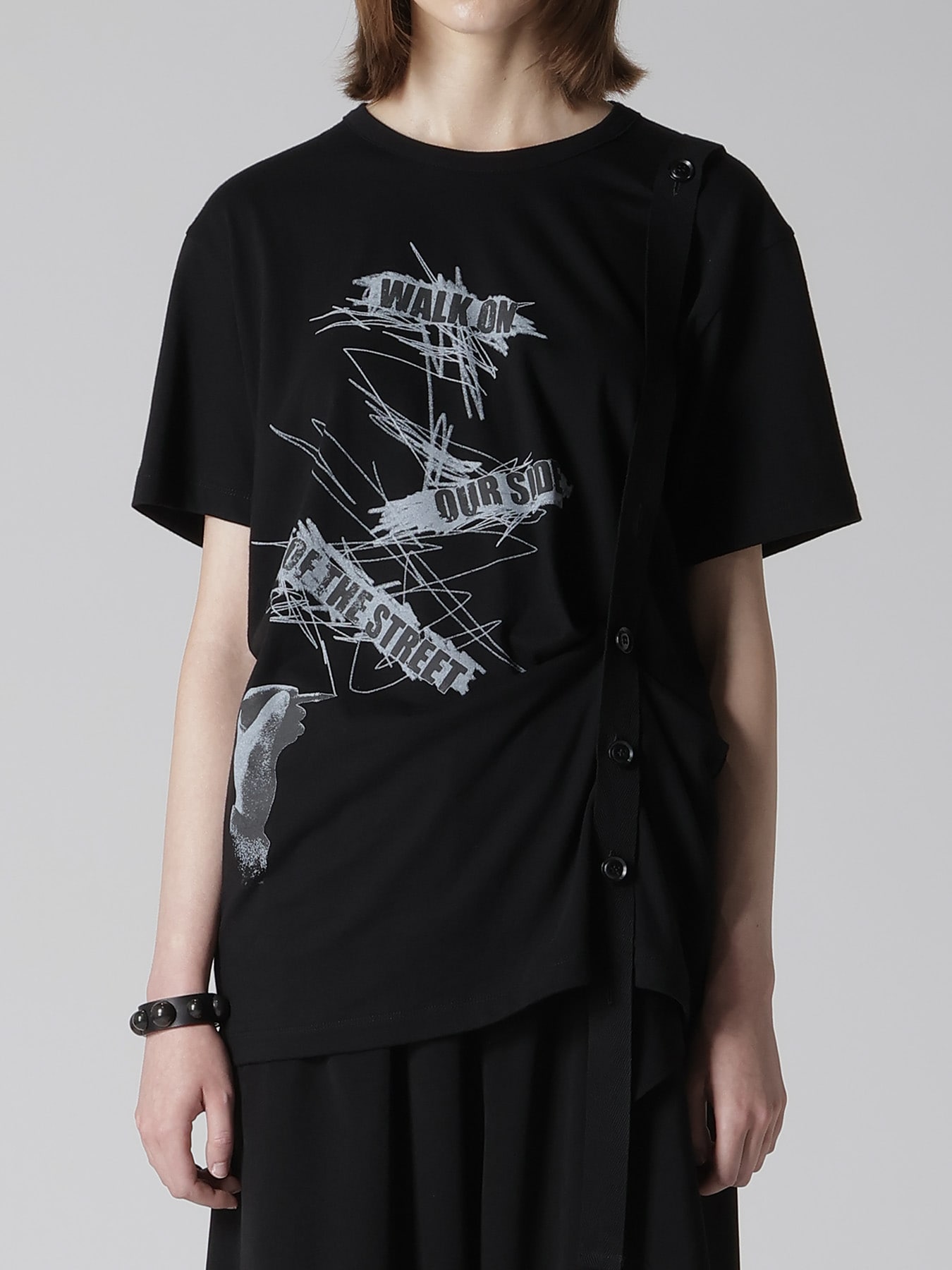 COTTON JERSEY MESSAGE PRINT BELTED HALF SLEEVE TEE