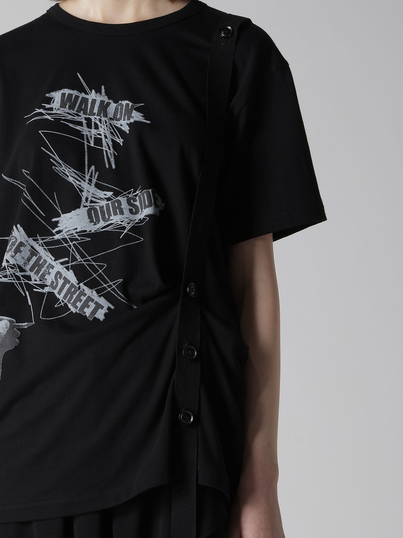 COTTON JERSEY MESSAGE PRINT BELTED HALF SLEEVE TEE