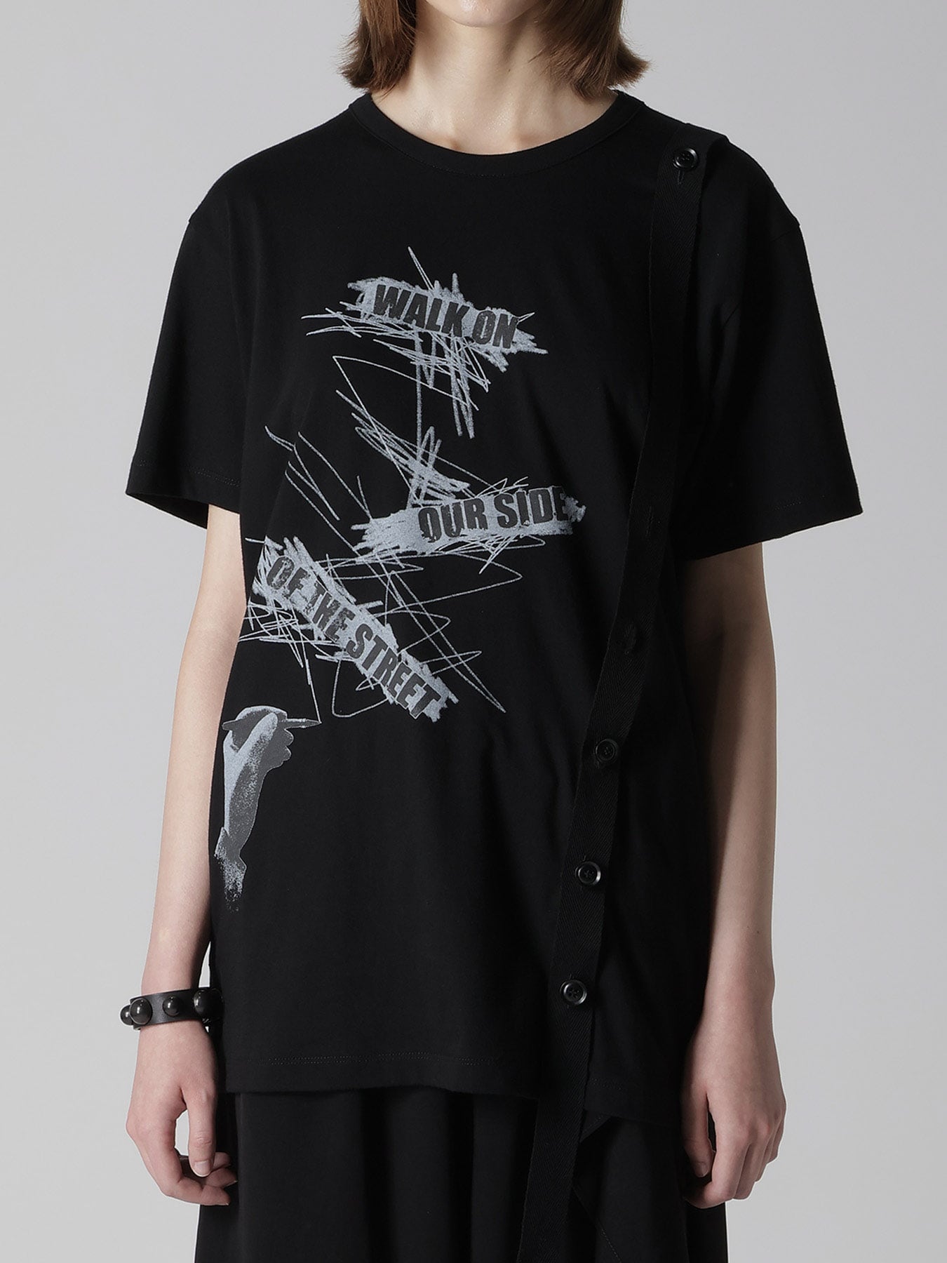 COTTON JERSEY MESSAGE PRINT BELTED HALF SLEEVE TEE