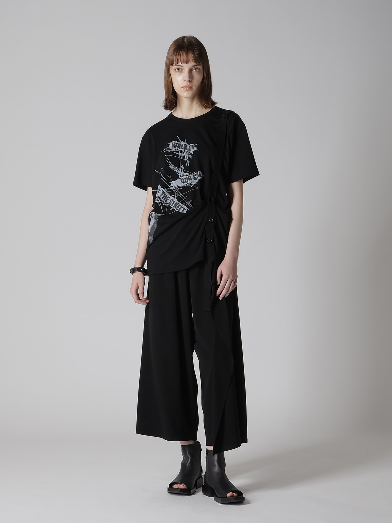 COTTON JERSEY MESSAGE PRINT BELTED HALF SLEEVE TEE