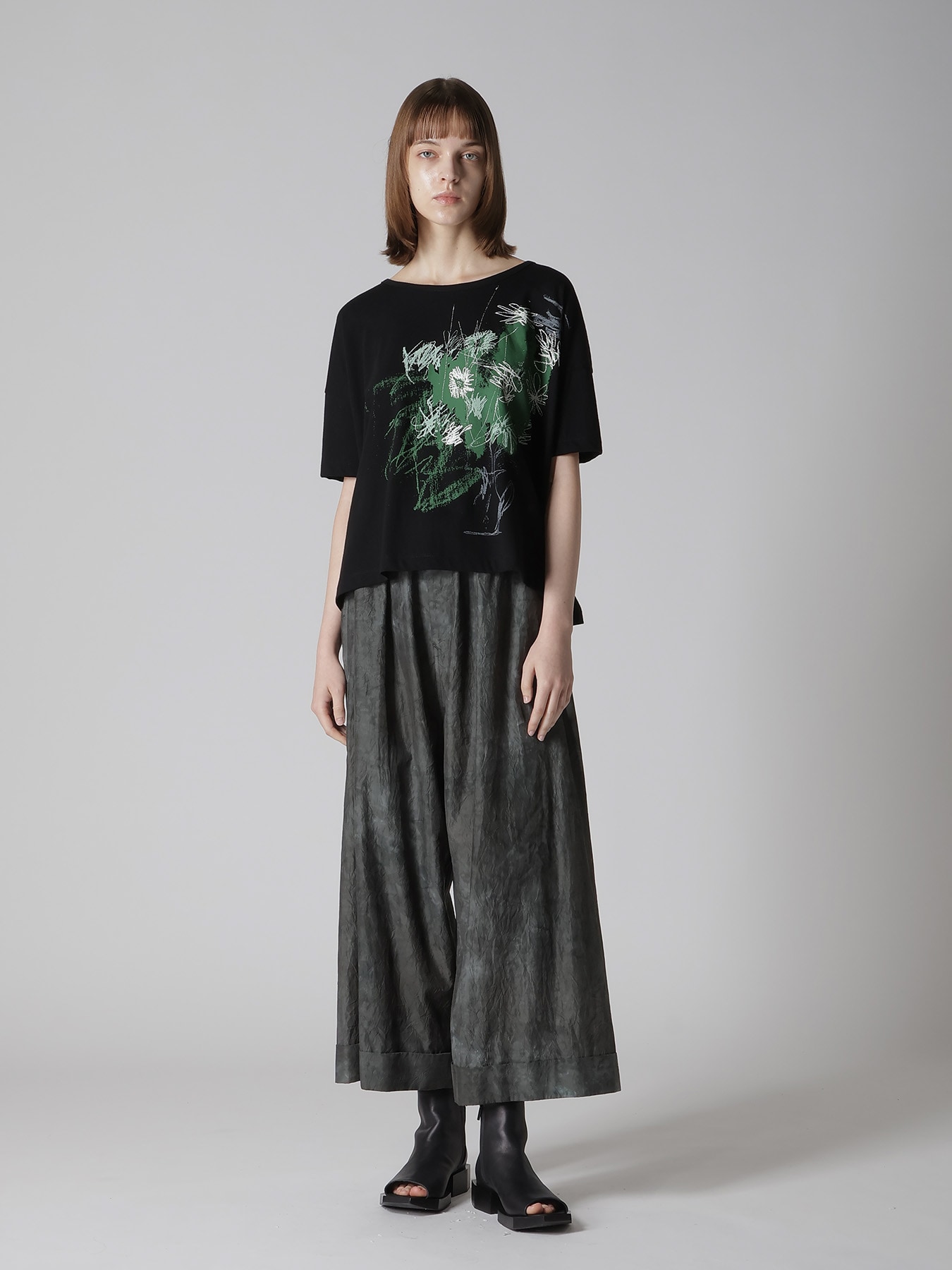 COTTON JERSEY FLOWER PRINT ROUND NECK LOOSE TEE