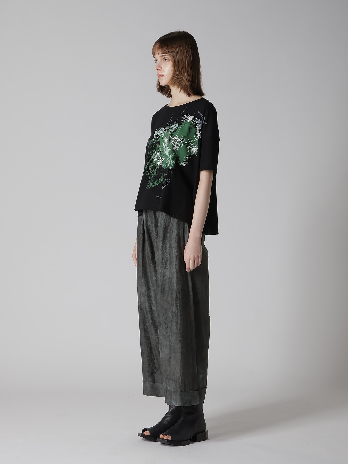 COTTON JERSEY FLOWER PRINT ROUND NECK LOOSE TEE