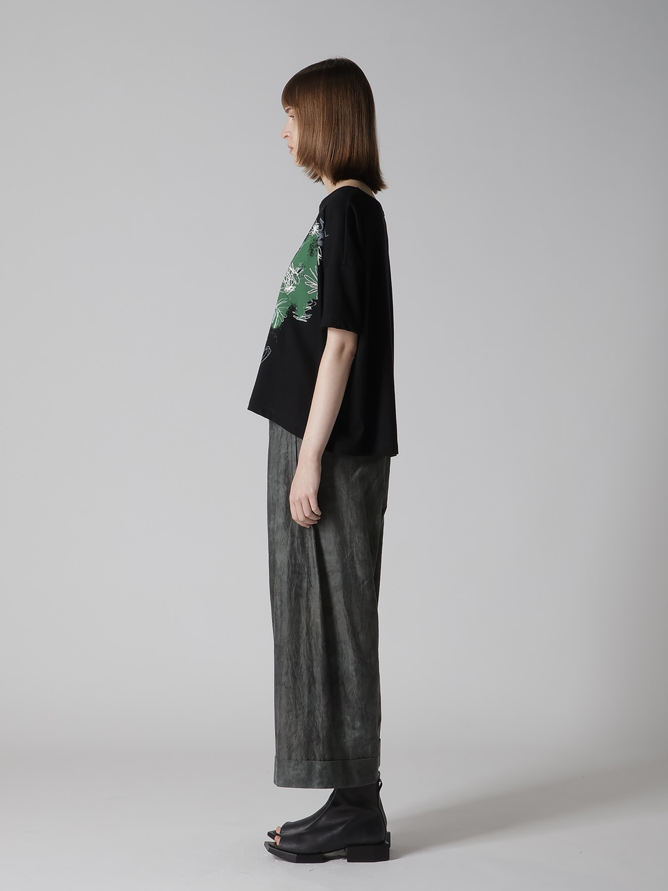 COTTON JERSEY FLOWER PRINT ROUND NECK LOOSE TEE