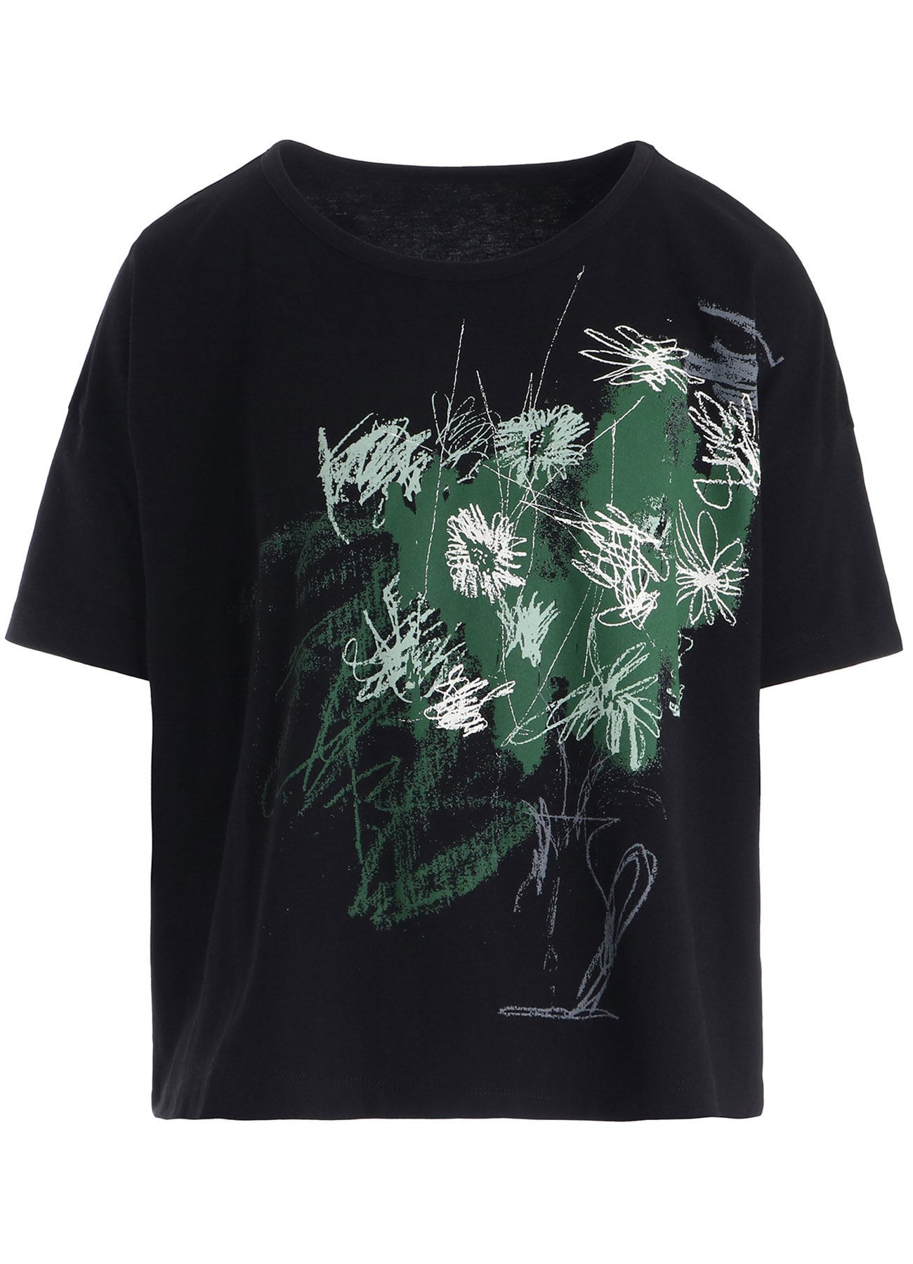 COTTON JERSEY FLOWER PRINT ROUND NECK LOOSE TEE